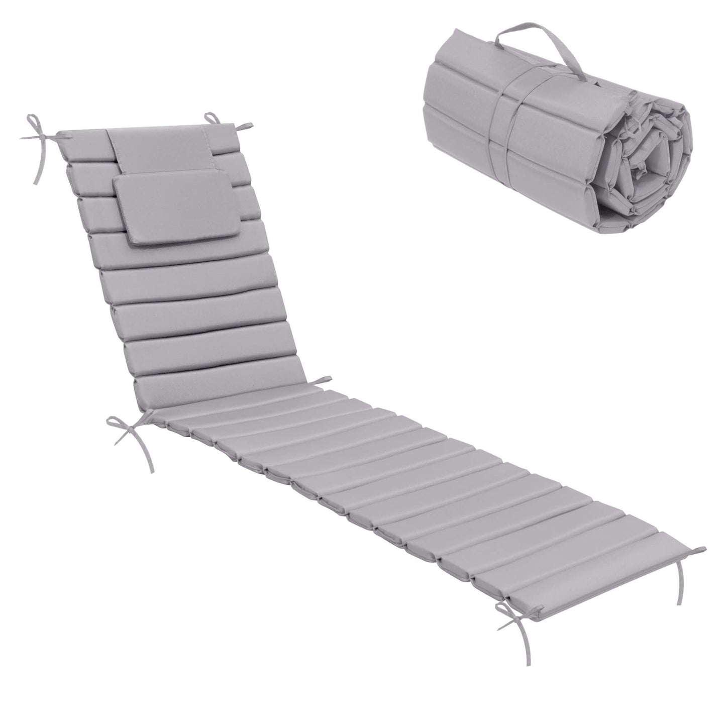 Outdoor Chaise Lounge Cushion with Headrest & Straps