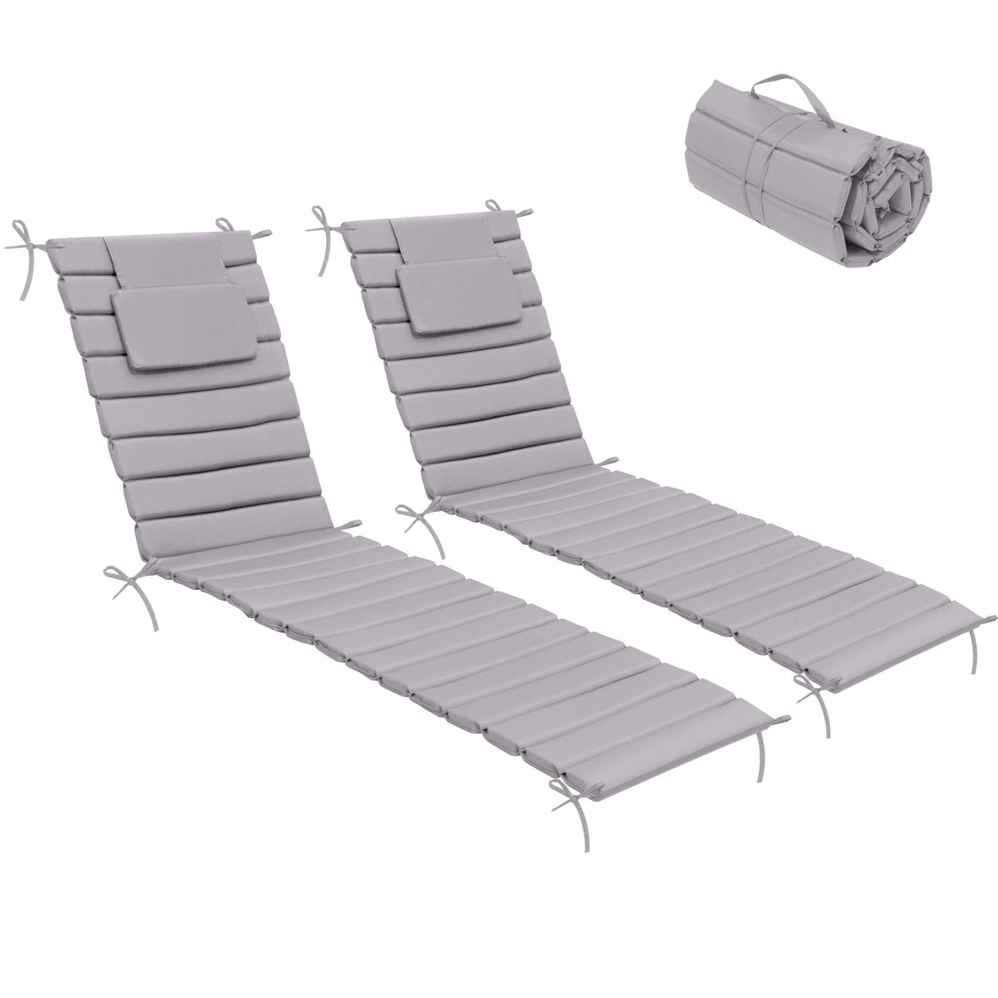 Outdoor Chaise Lounge Cushion with Headrest & Straps