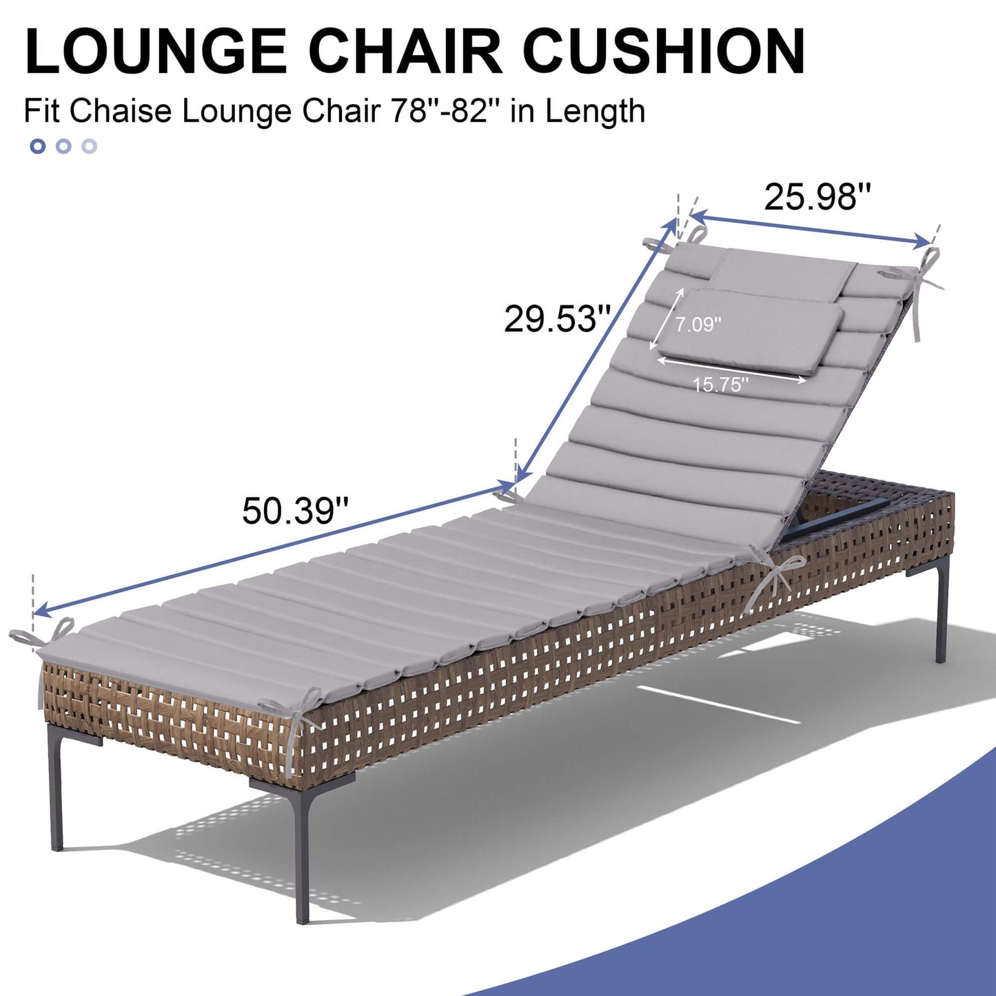 Outdoor Chaise Lounge Cushion with Headrest & Straps