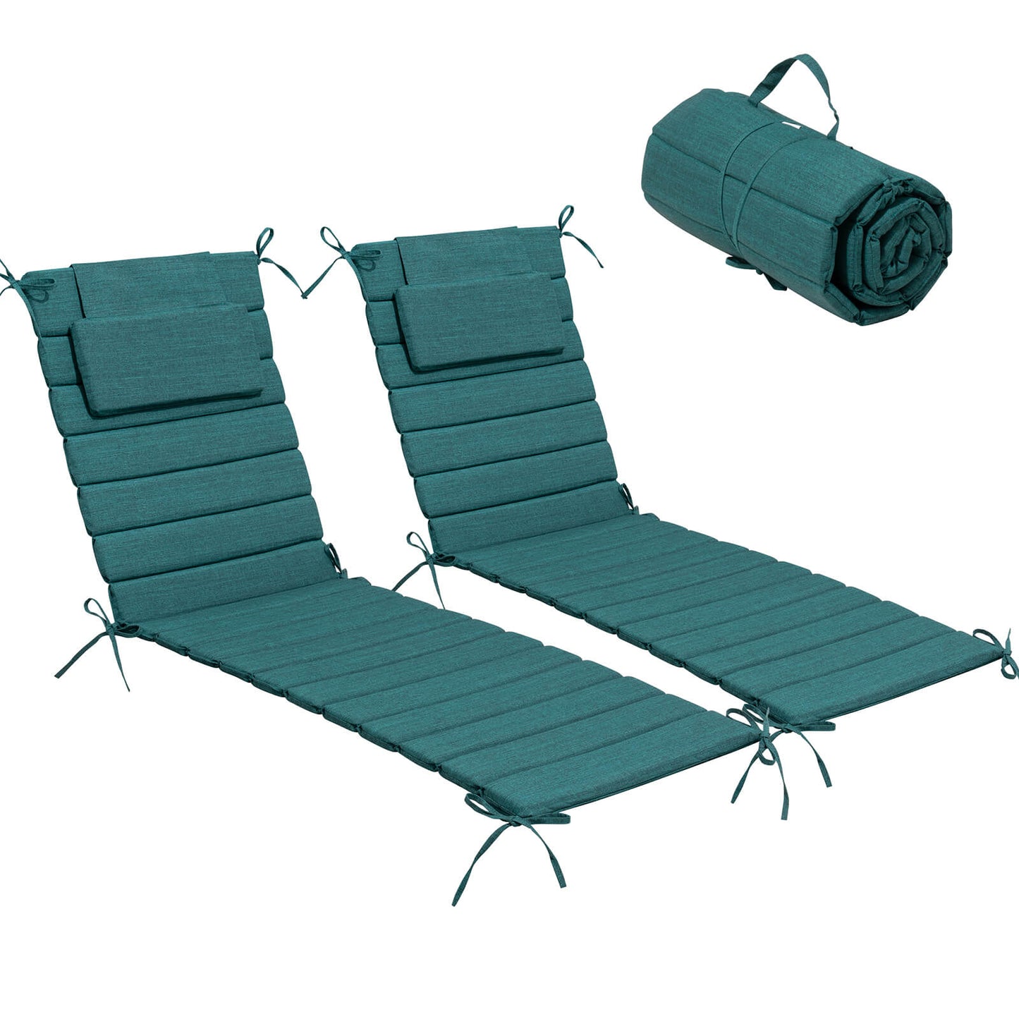 Outdoor Chaise Lounge Cushion with Headrest & Straps