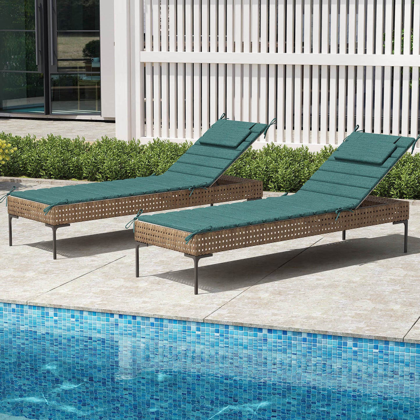 Outdoor Chaise Lounge Cushion with Headrest & Straps