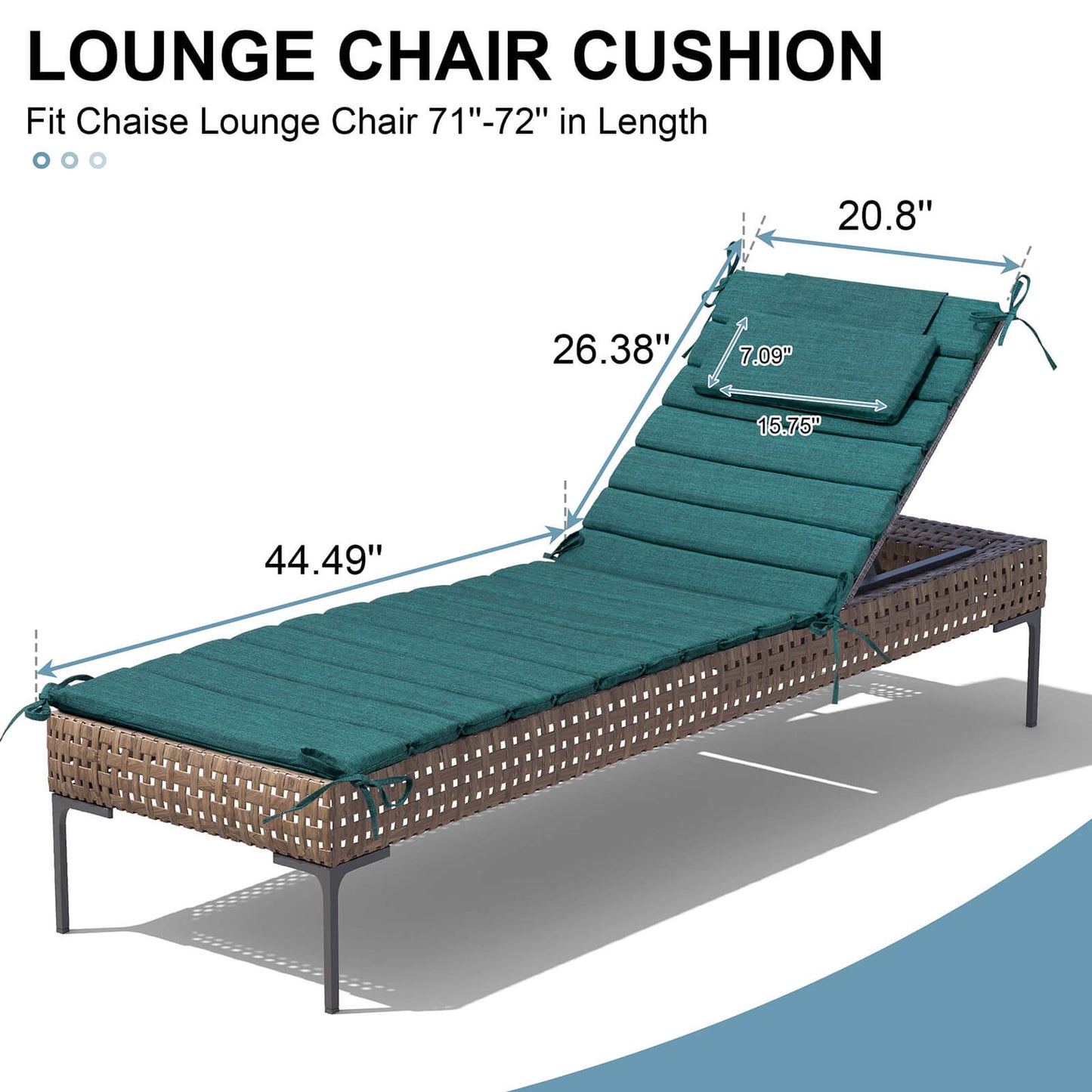 Outdoor Chaise Lounge Cushion with Headrest & Straps