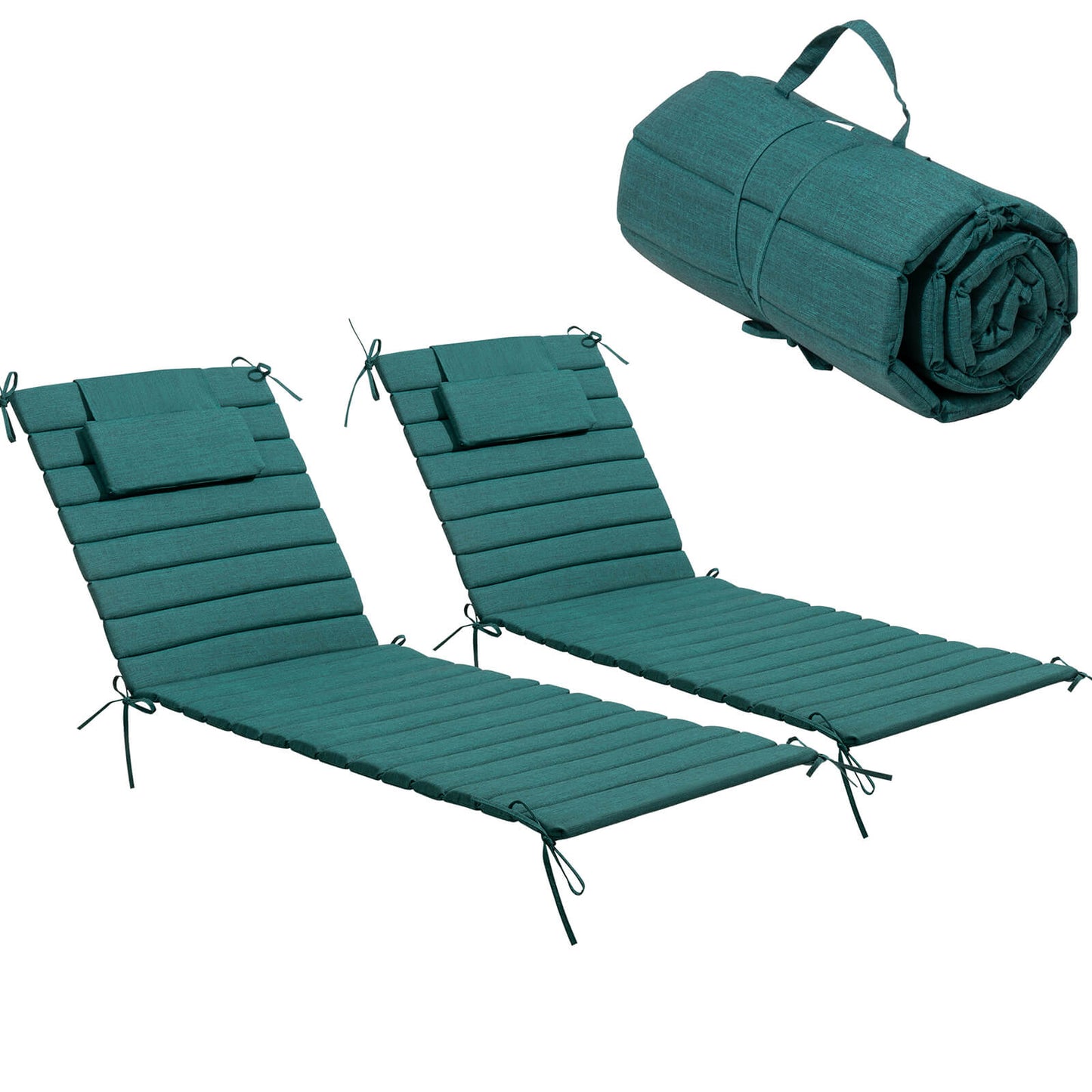 Outdoor Chaise Lounge Cushion with Headrest & Straps