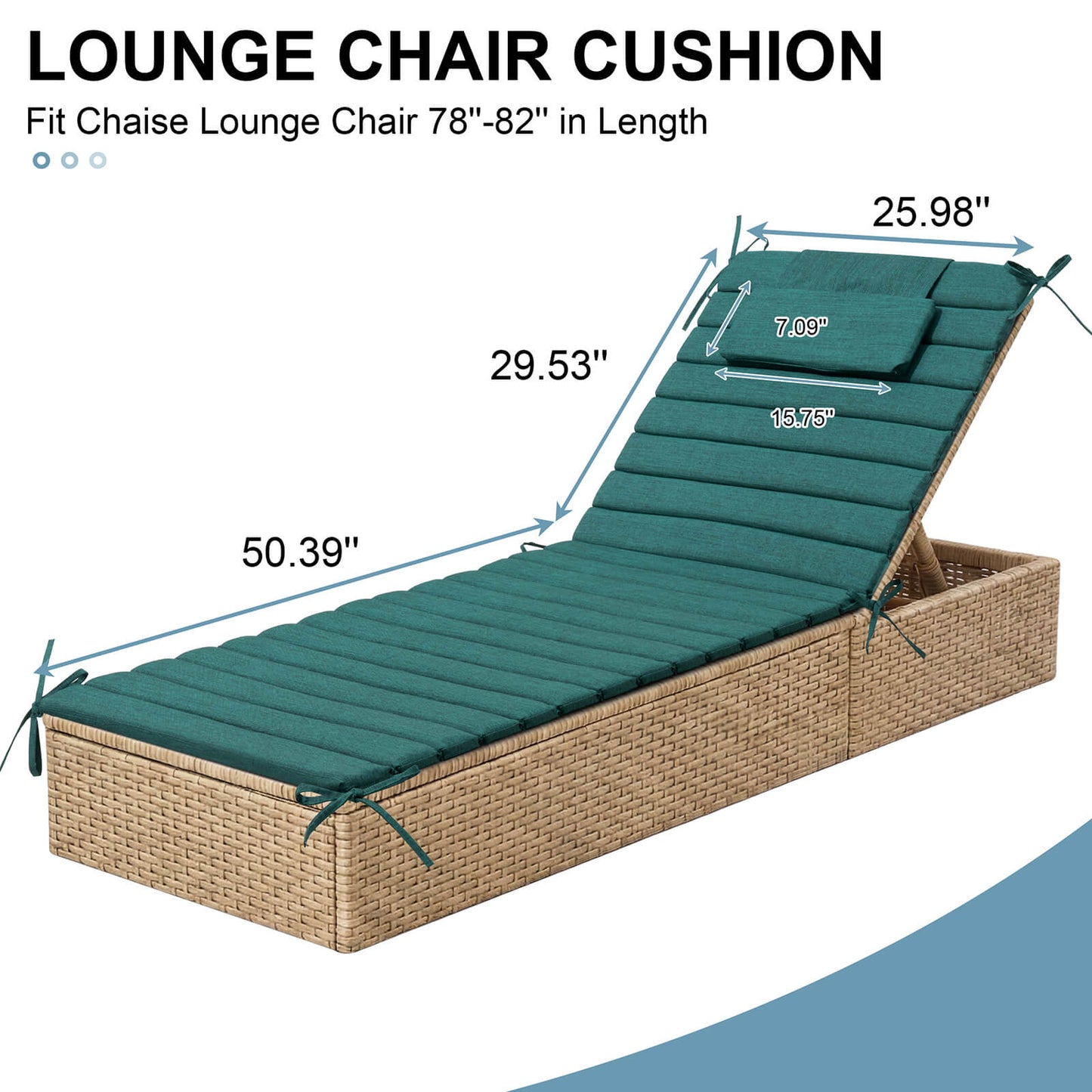 Outdoor Chaise Lounge Cushion with Headrest & Straps