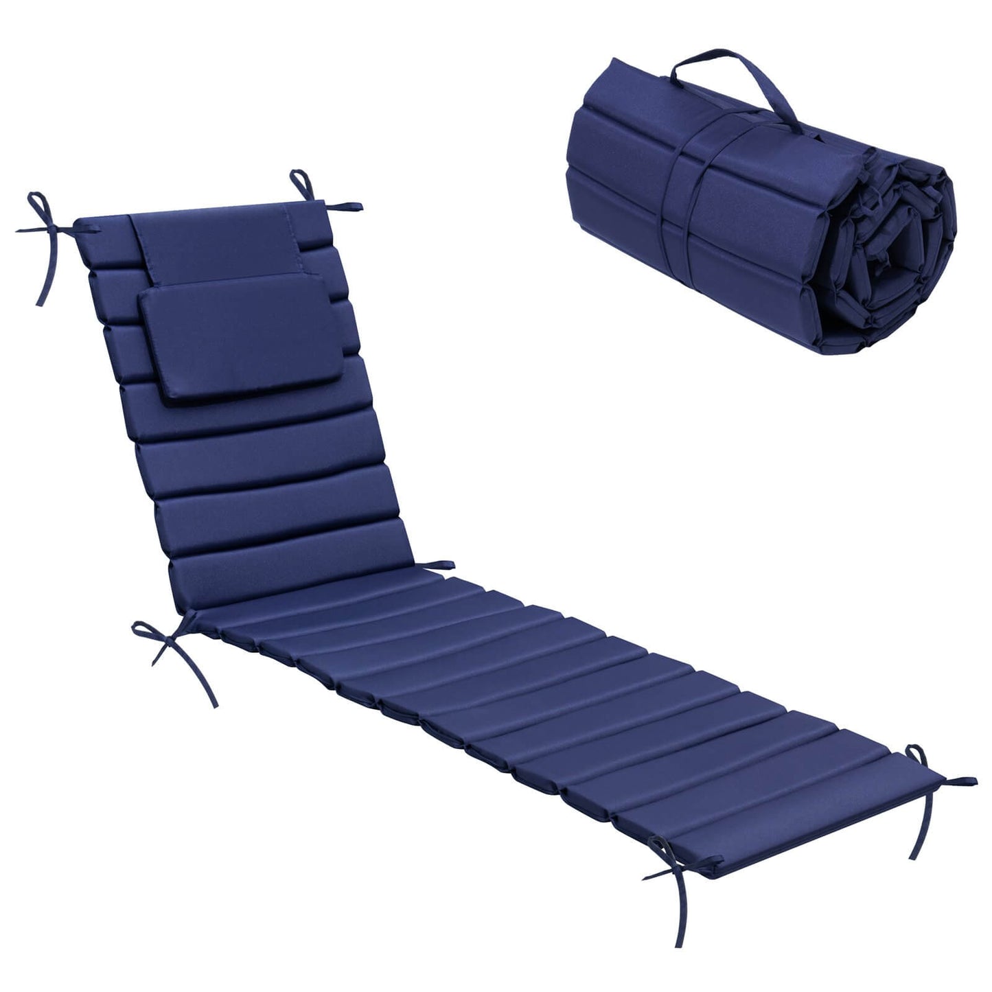 Outdoor Chaise Lounge Cushion with Headrest & Straps