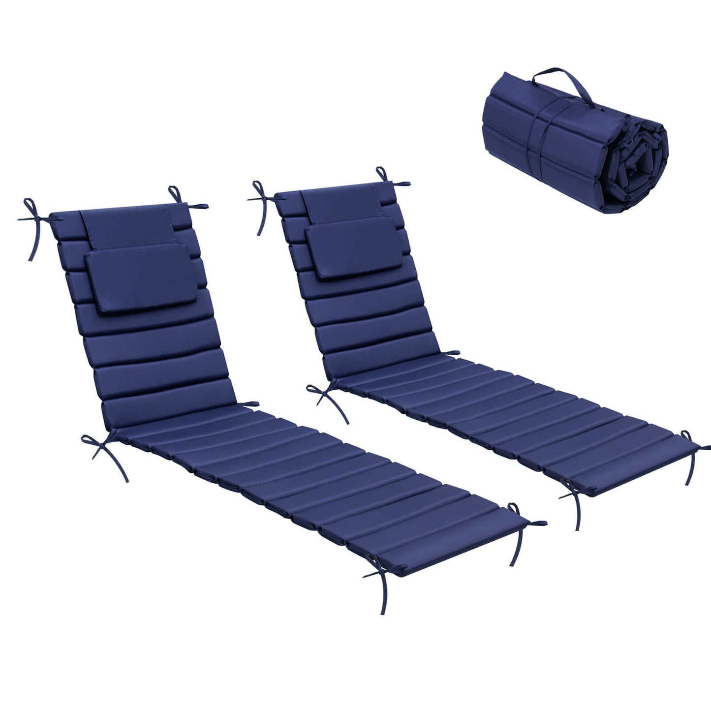 Outdoor Chaise Lounge Cushion with Headrest & Straps