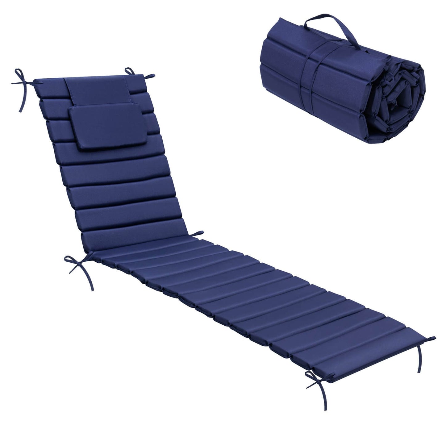 Outdoor Chaise Lounge Cushion with Headrest & Straps