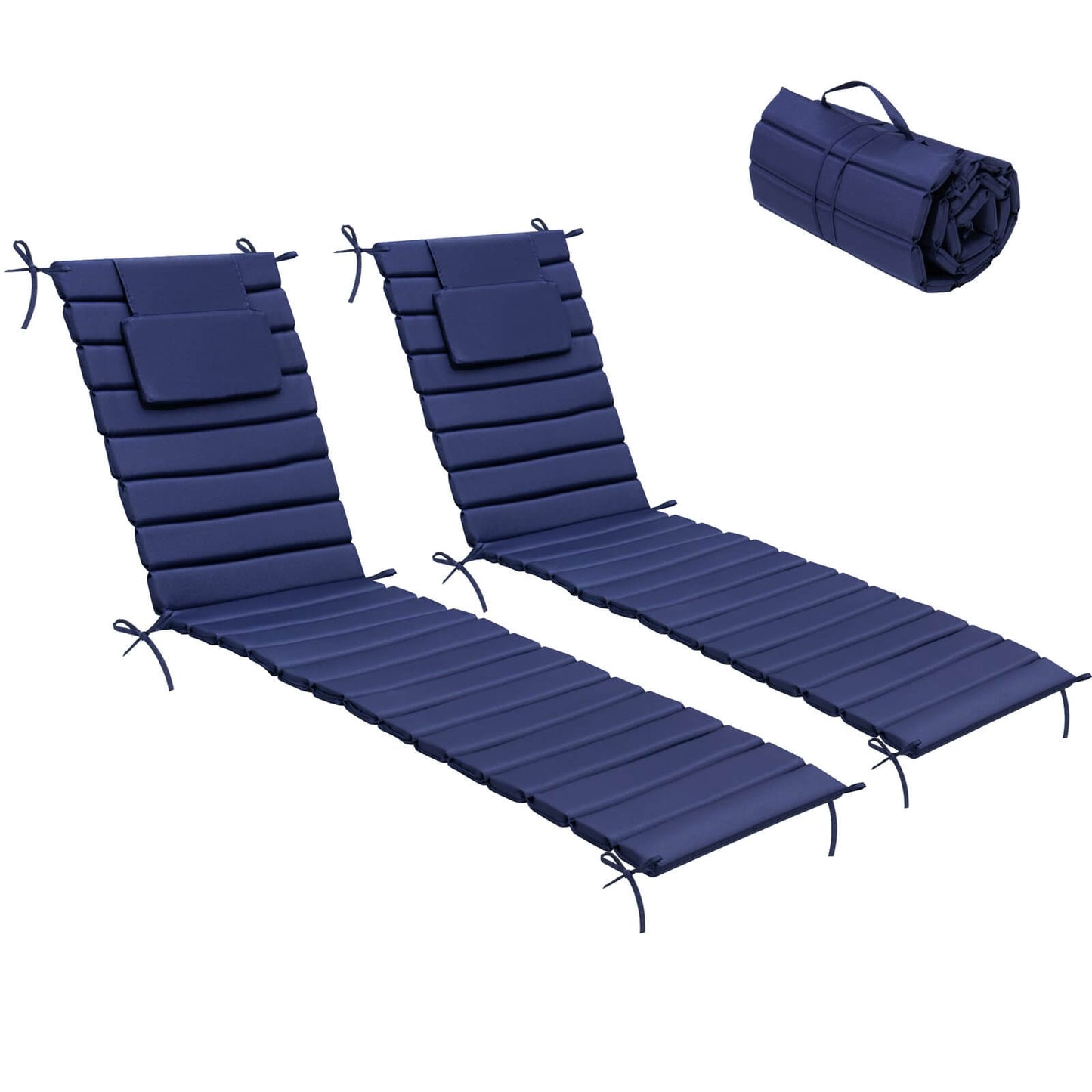 Outdoor Chaise Lounge Cushion with Headrest & Straps