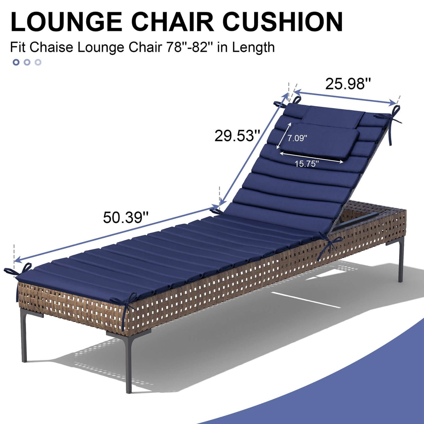 Outdoor Chaise Lounge Cushion with Headrest & Straps