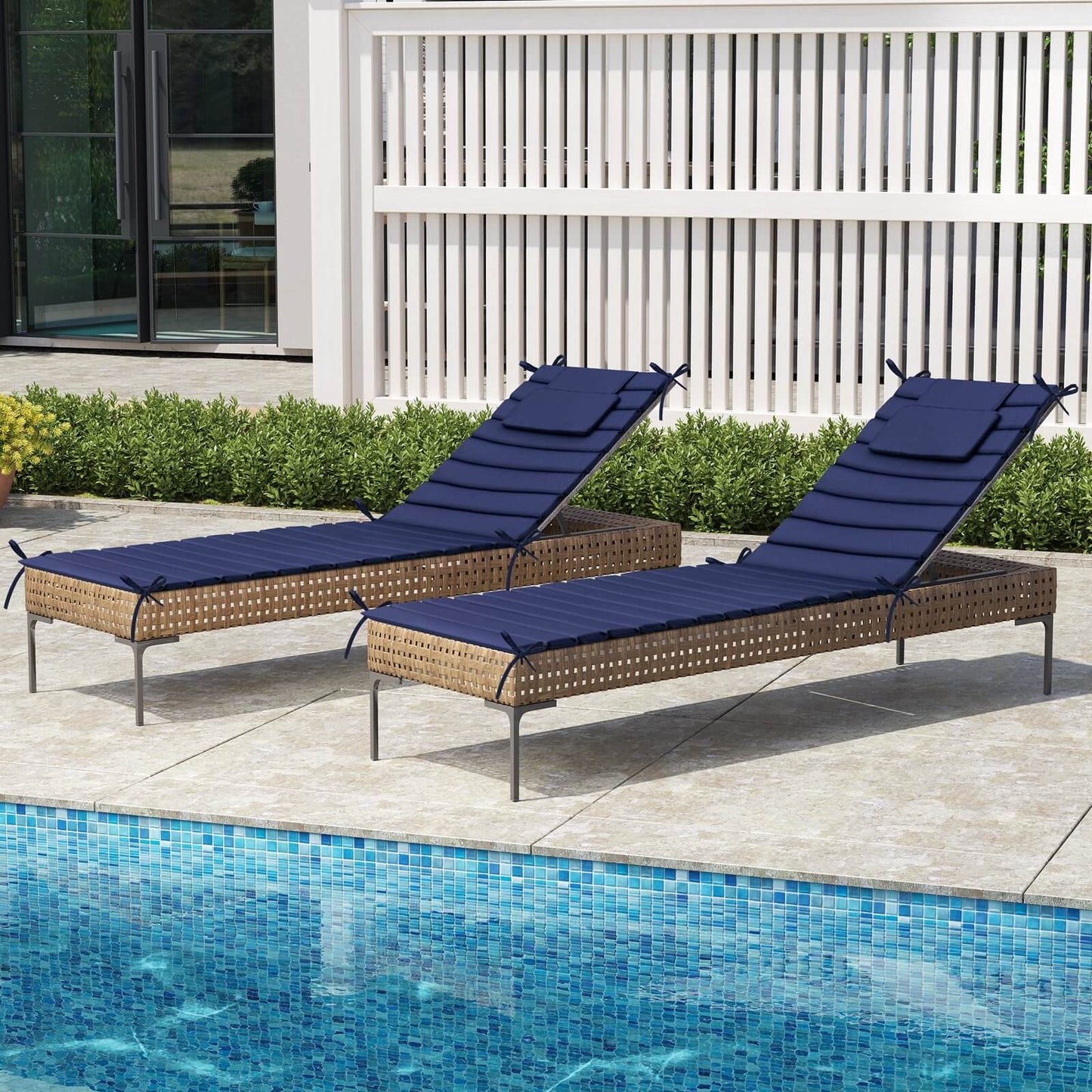Outdoor Chaise Lounge Cushion with Headrest & Straps