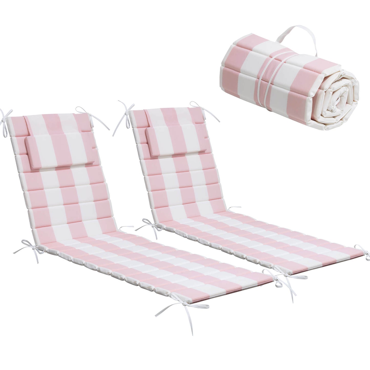 Outdoor Chaise Lounge Cushion with Headrest & Straps
