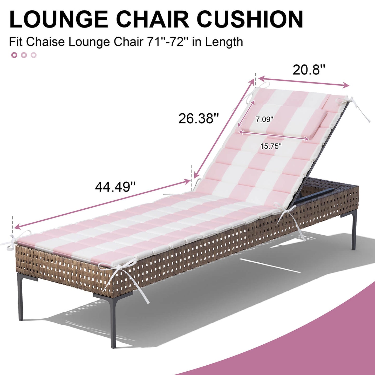 Outdoor Chaise Lounge Cushion with Headrest & Straps