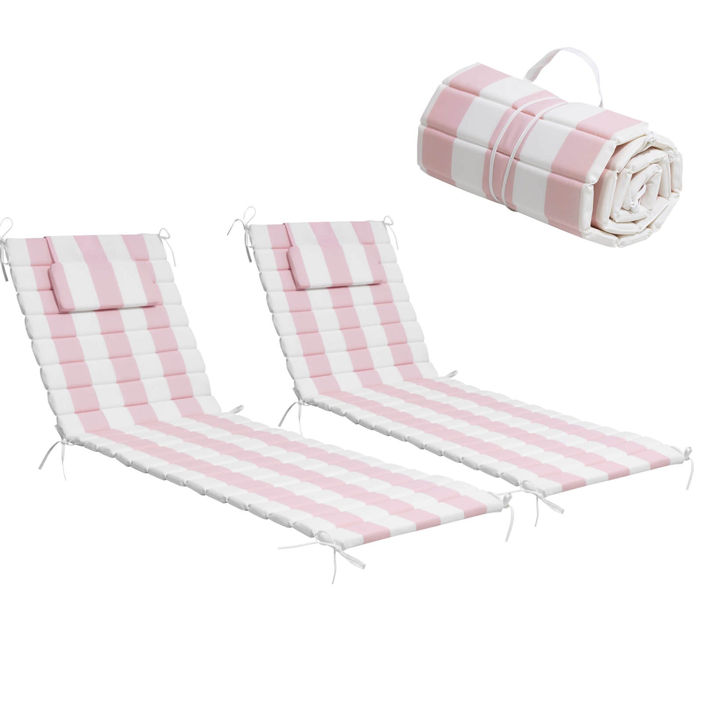Outdoor Chaise Lounge Cushion with Headrest & Straps