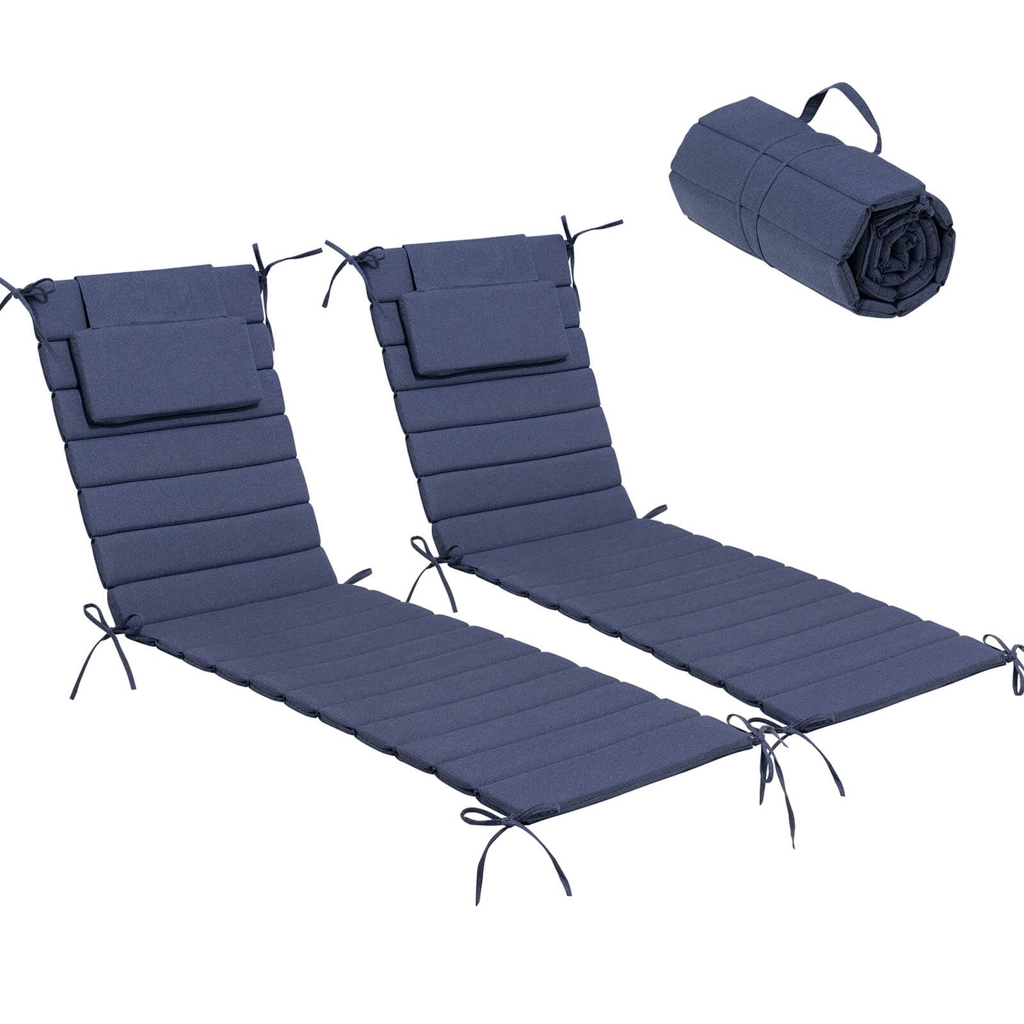 Outdoor Chaise Lounge Cushion with Headrest & Straps