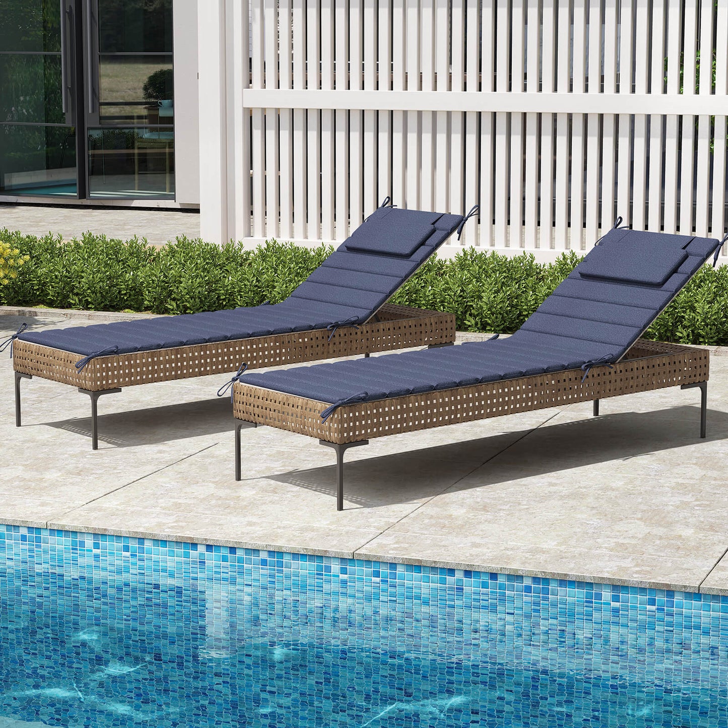 Outdoor Chaise Lounge Cushion with Headrest & Straps