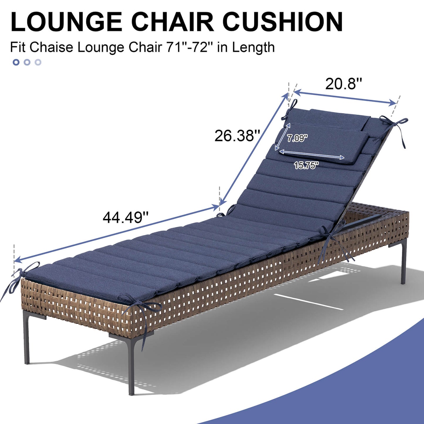 Outdoor Chaise Lounge Cushion with Headrest & Straps
