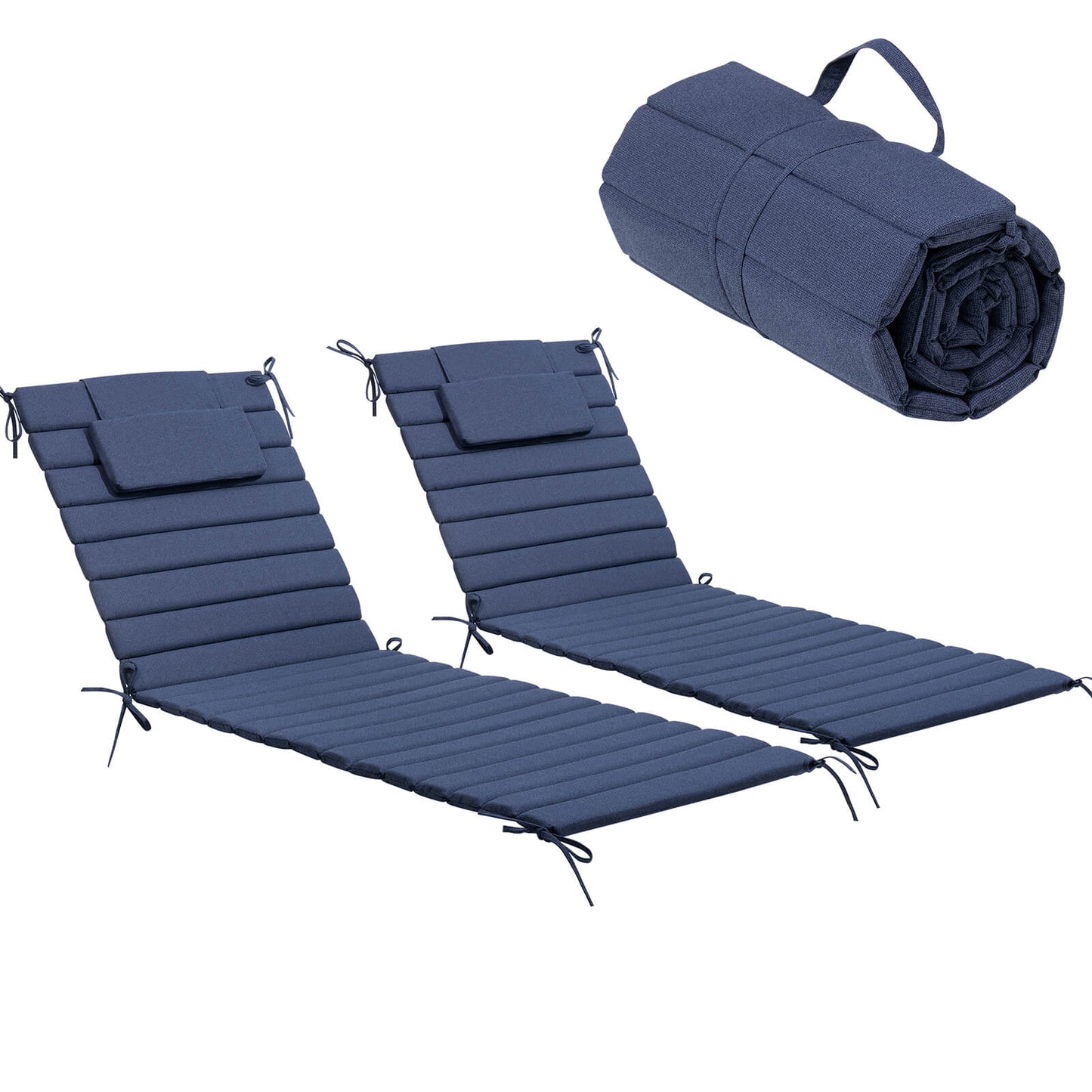Outdoor Chaise Lounge Cushion with Headrest & Straps