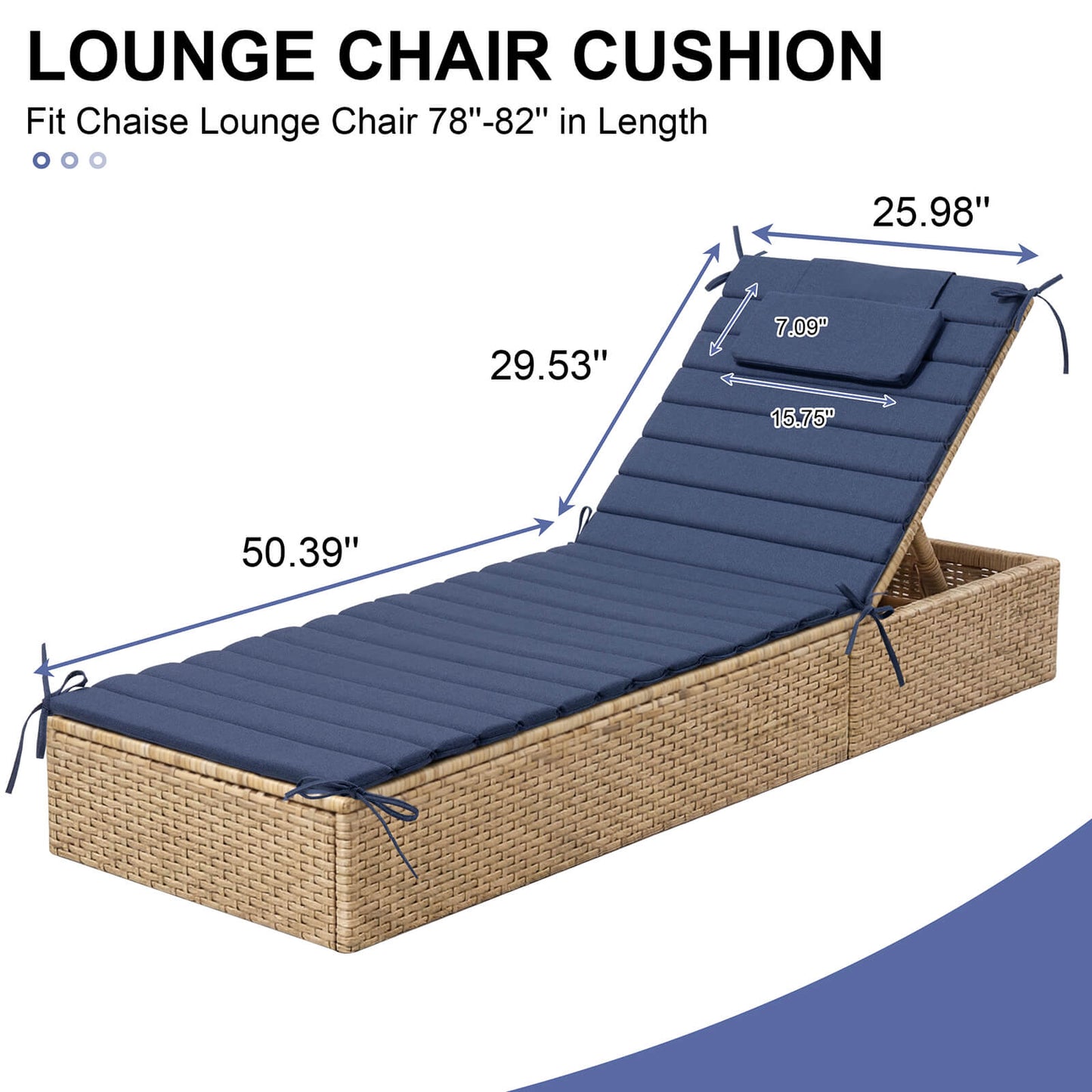 Outdoor Chaise Lounge Cushion with Headrest & Straps