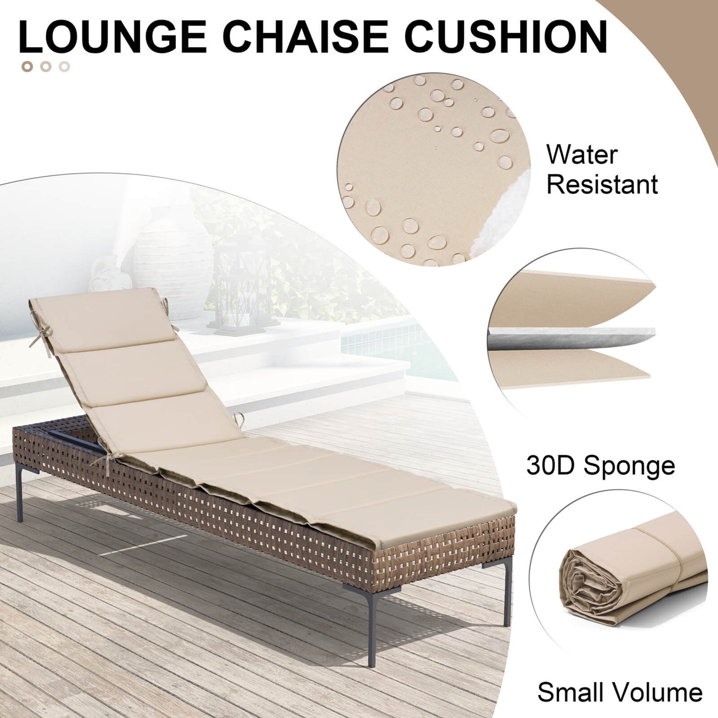 Outdoor Patio Chaise Lounge Cushion