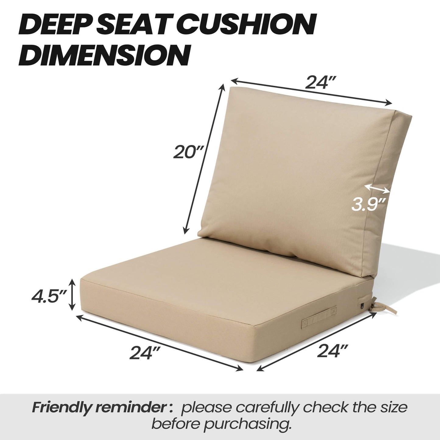 24x24" Outdoor Deep Seat Cushion