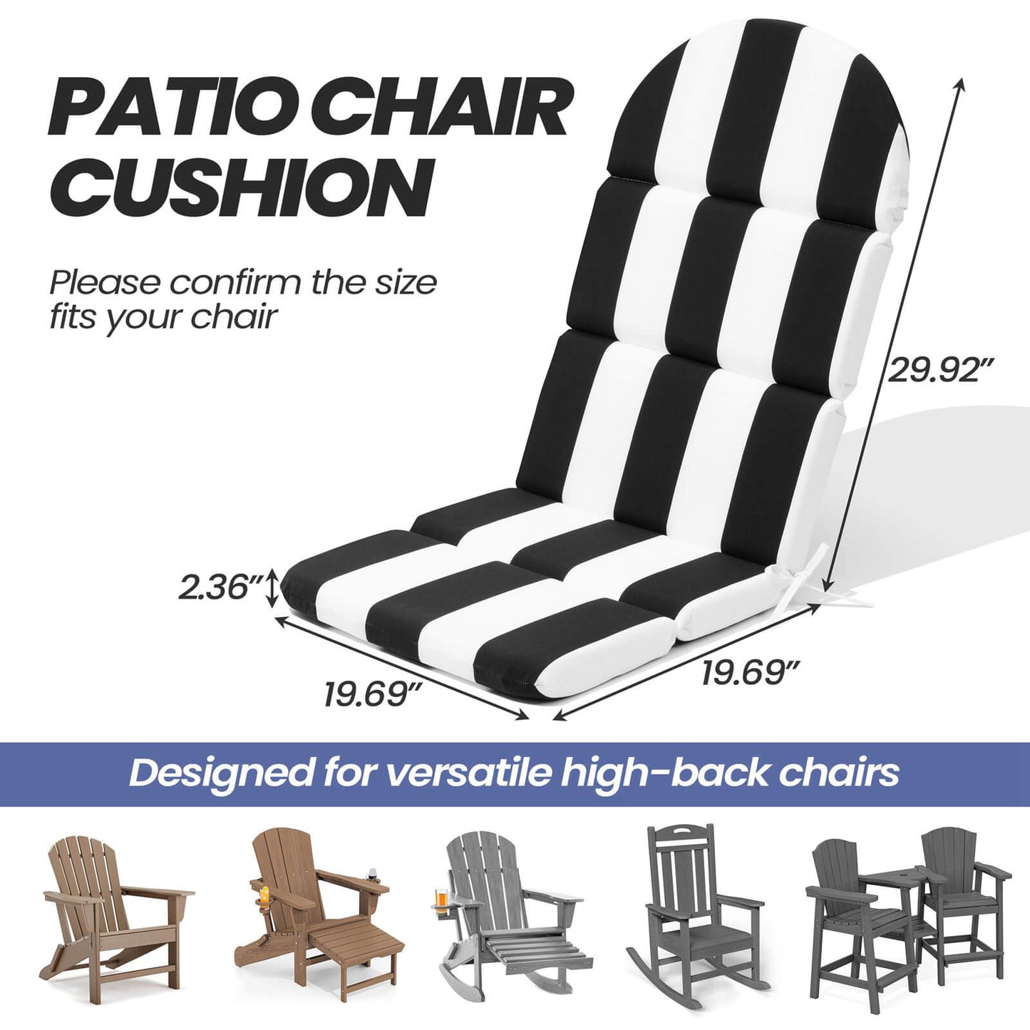 Sunbrella 50 x 20 in. Outdoor Adirondack Chair Cushion