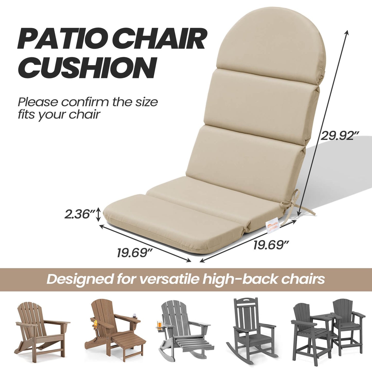 Sunbrella 50 x 20 in. Outdoor Adirondack Chair Cushion