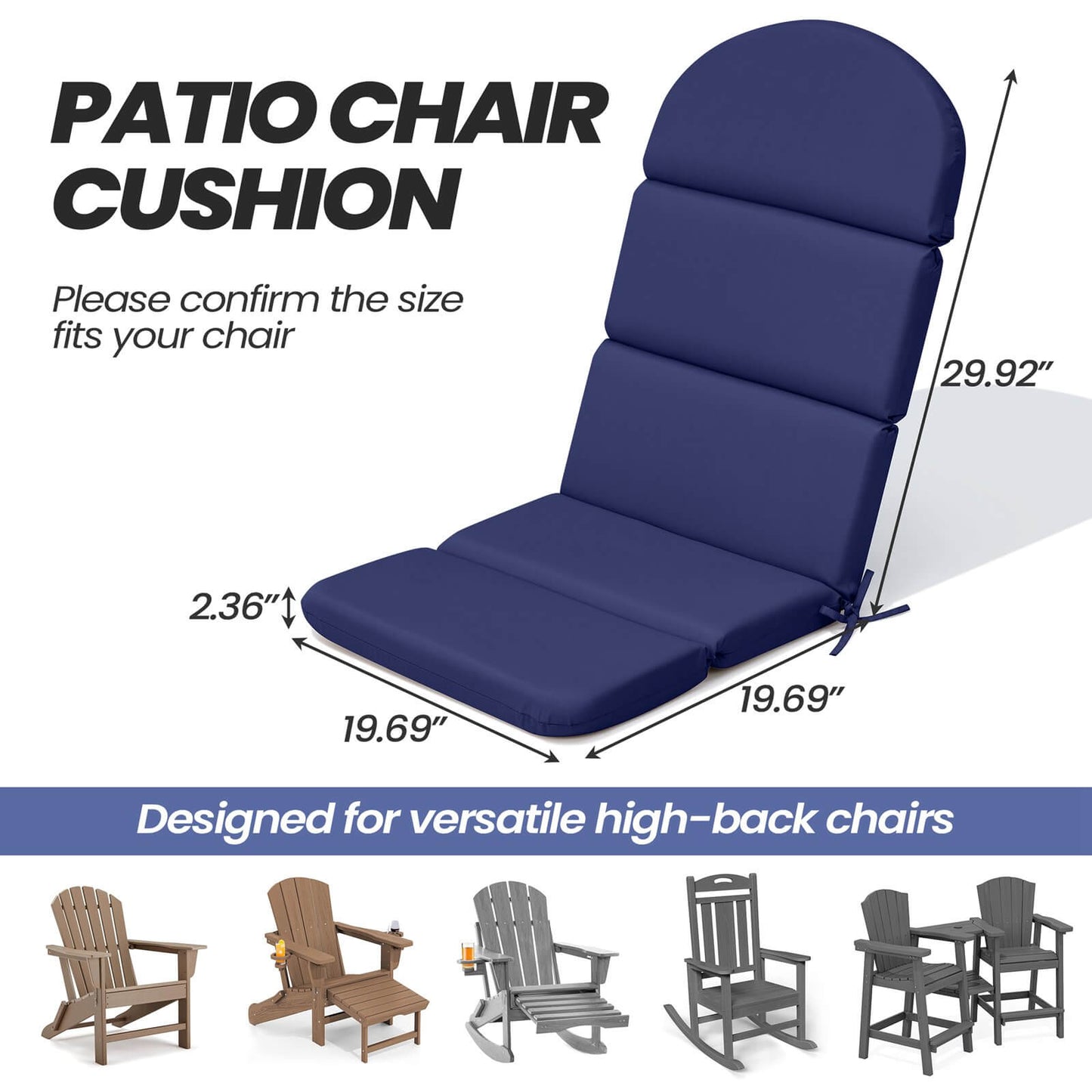 Sunbrella 50 x 20 in. Outdoor Adirondack Chair Cushion