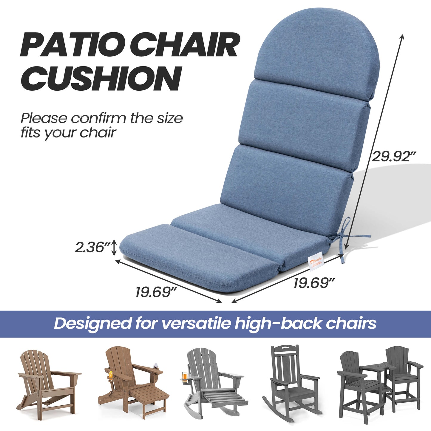 Sunbrella 50 x 20 in. Outdoor Adirondack Chair Cushion