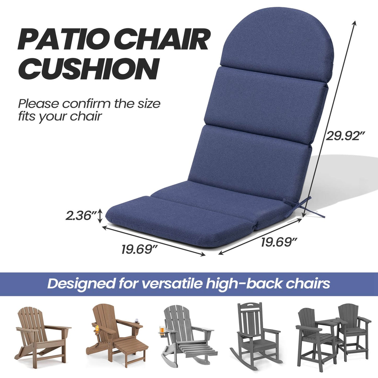Sunbrella 50 x 20 in. Outdoor Adirondack Chair Cushion