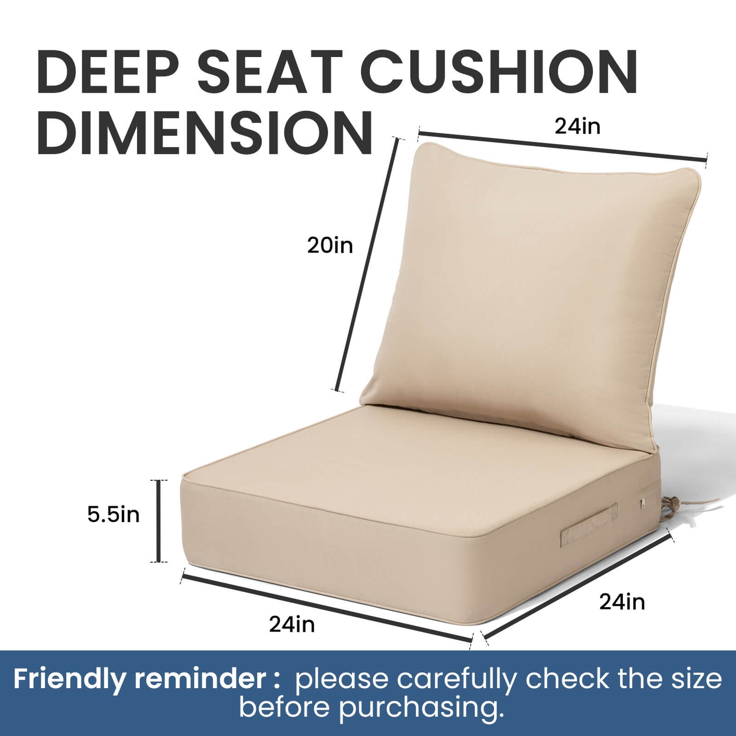 24x24" Sunbrella Outdoor Deep Seat Cushion
