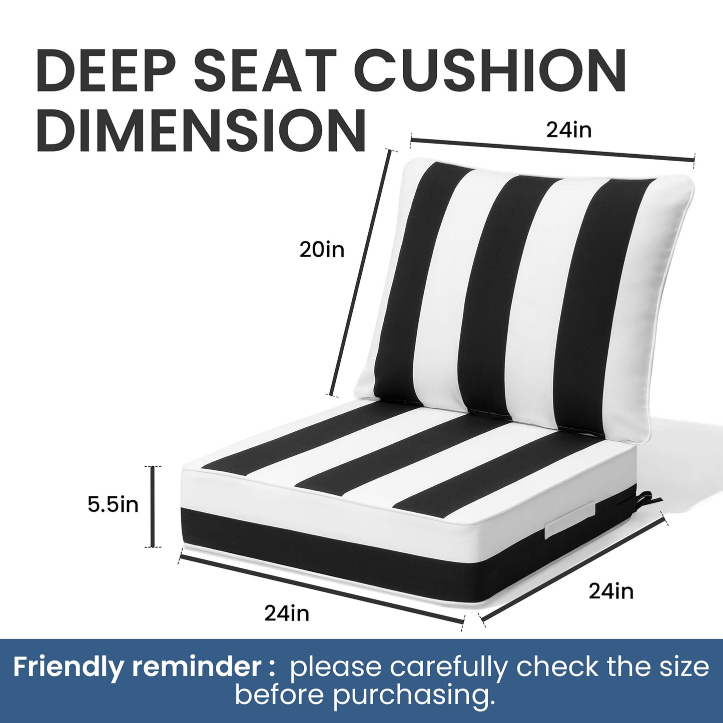 24x24" Sunbrella Outdoor Deep Seat Cushion Set
