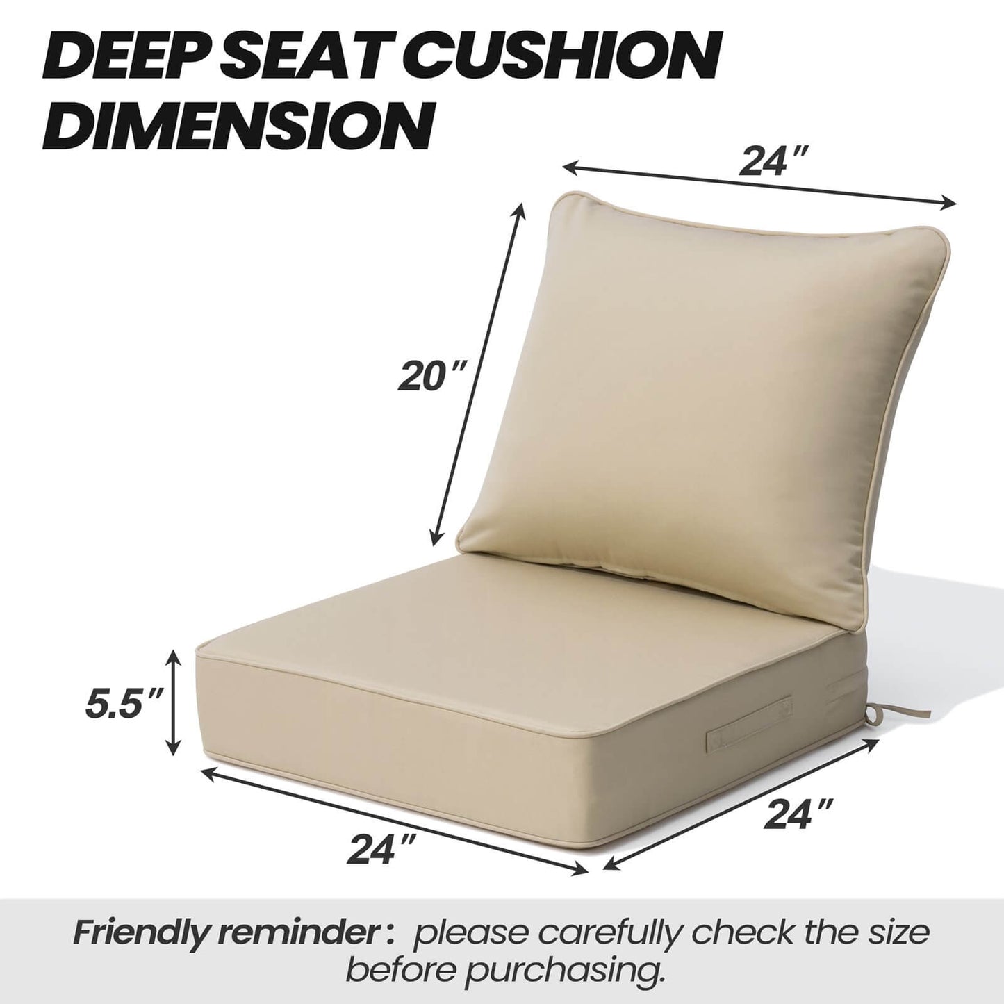 24x24" Sunbrella Outdoor Deep Seat Cushion Set