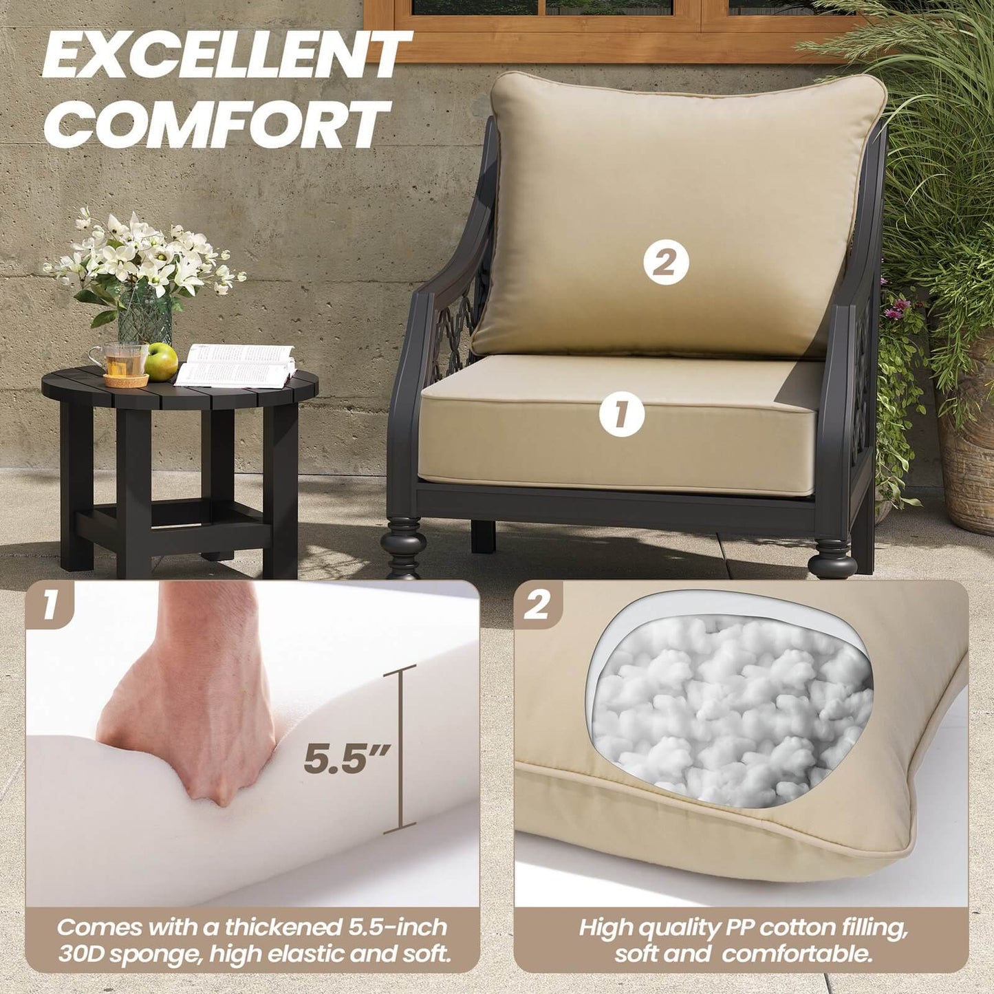 24x24" Sunbrella Outdoor Deep Seat Cushion Set