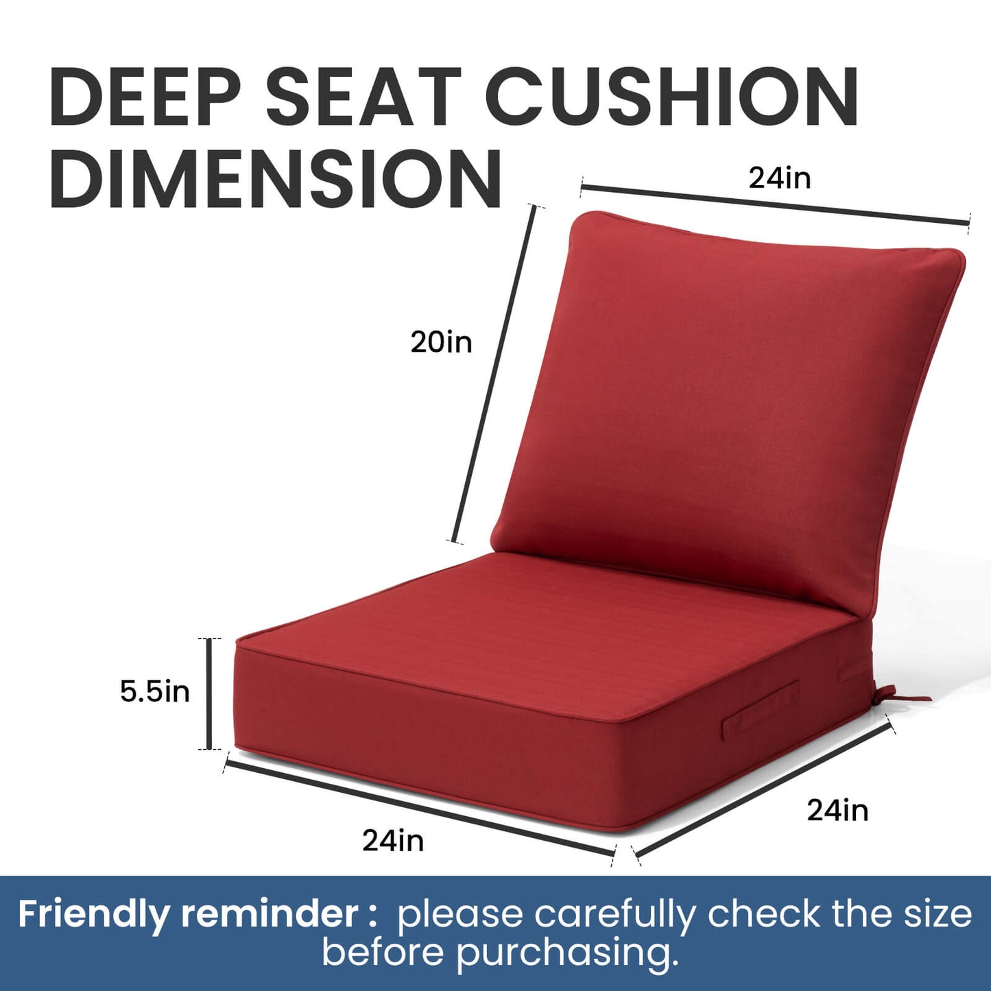 24x24" Sunbrella Outdoor Deep Seat Cushion