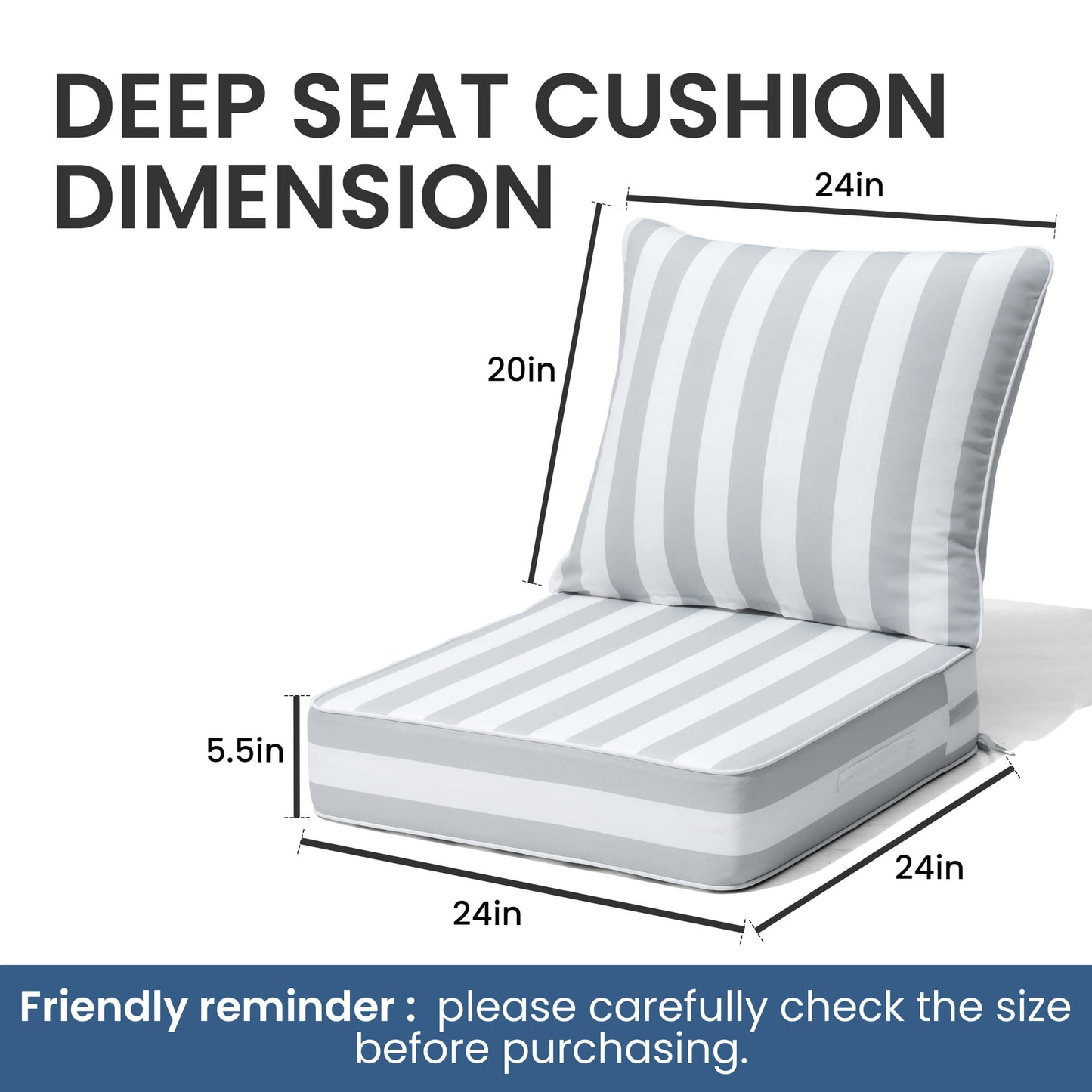 24x24" Sunbrella Outdoor Deep Seat Cushion