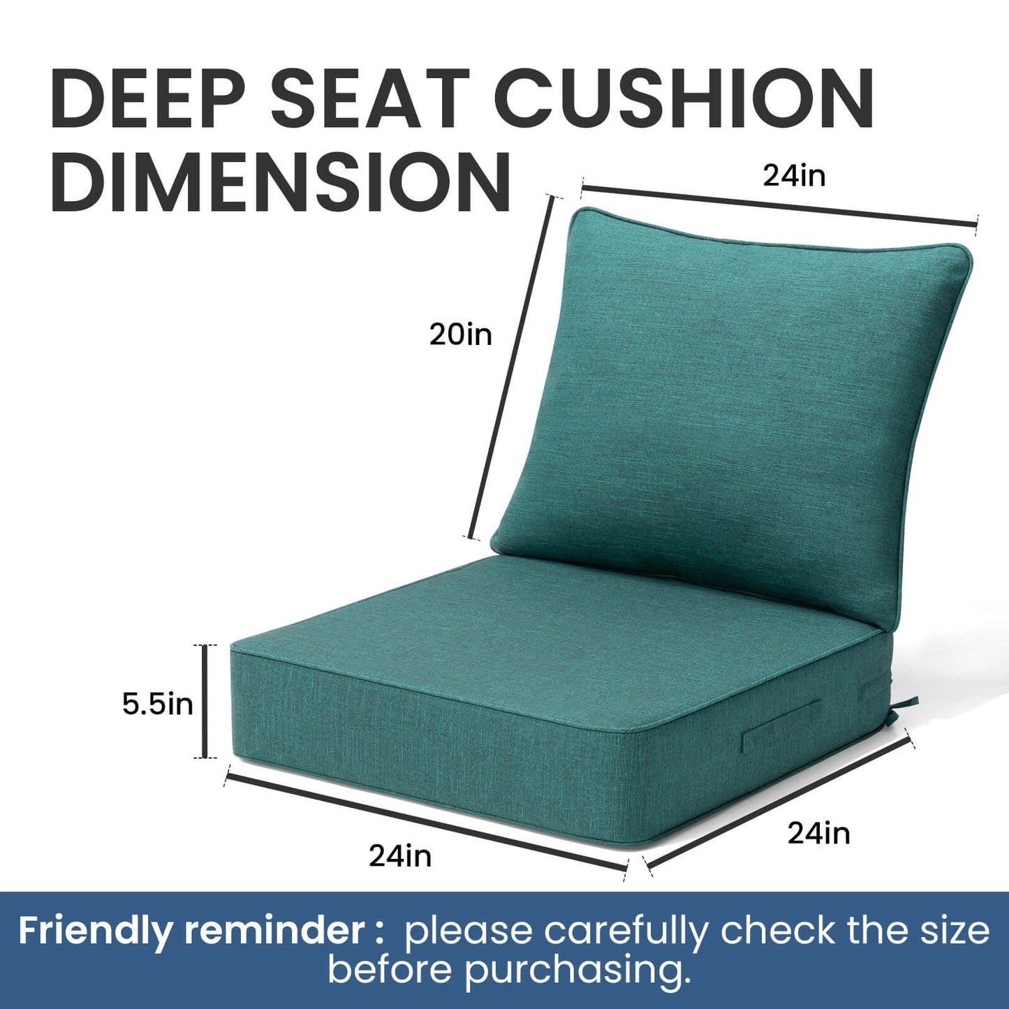 24x24" Sunbrella Outdoor Deep Seat Cushion