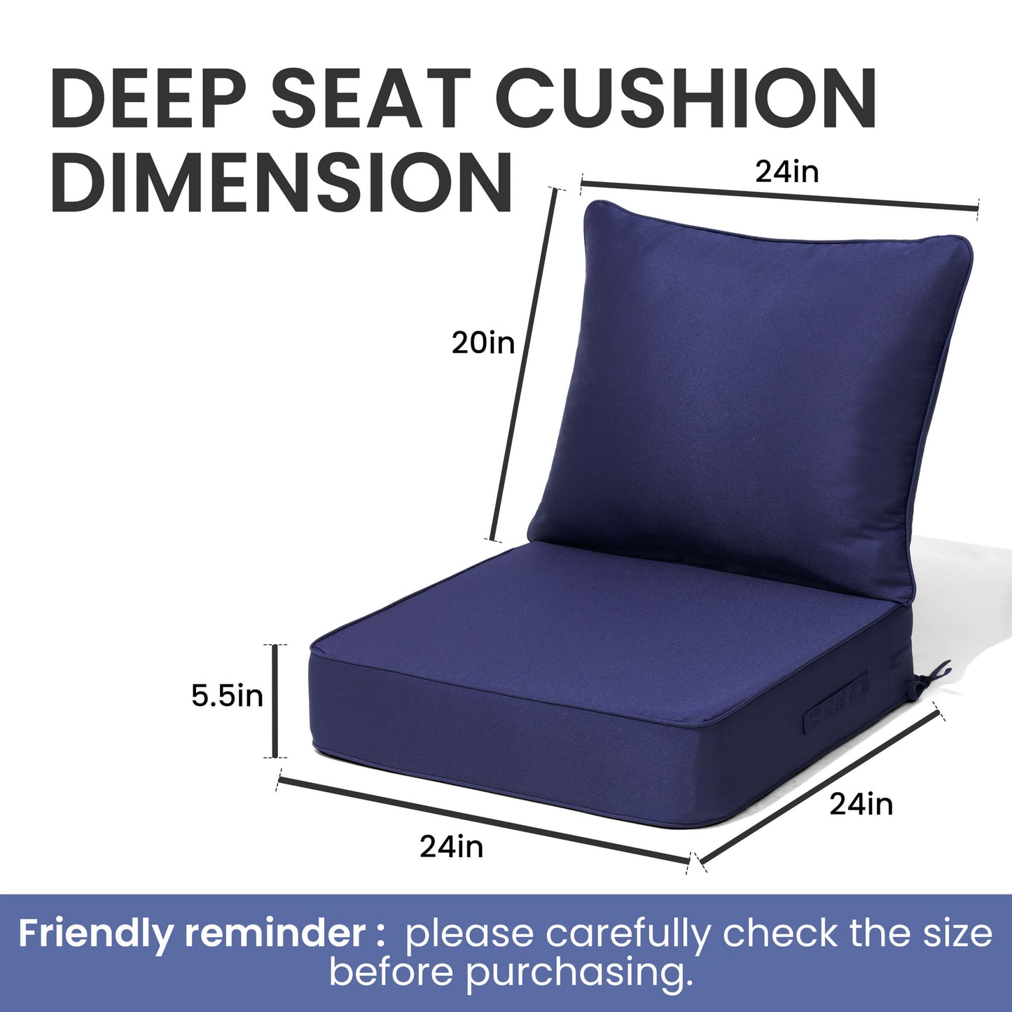 24x24" Sunbrella Outdoor Deep Seat Cushion