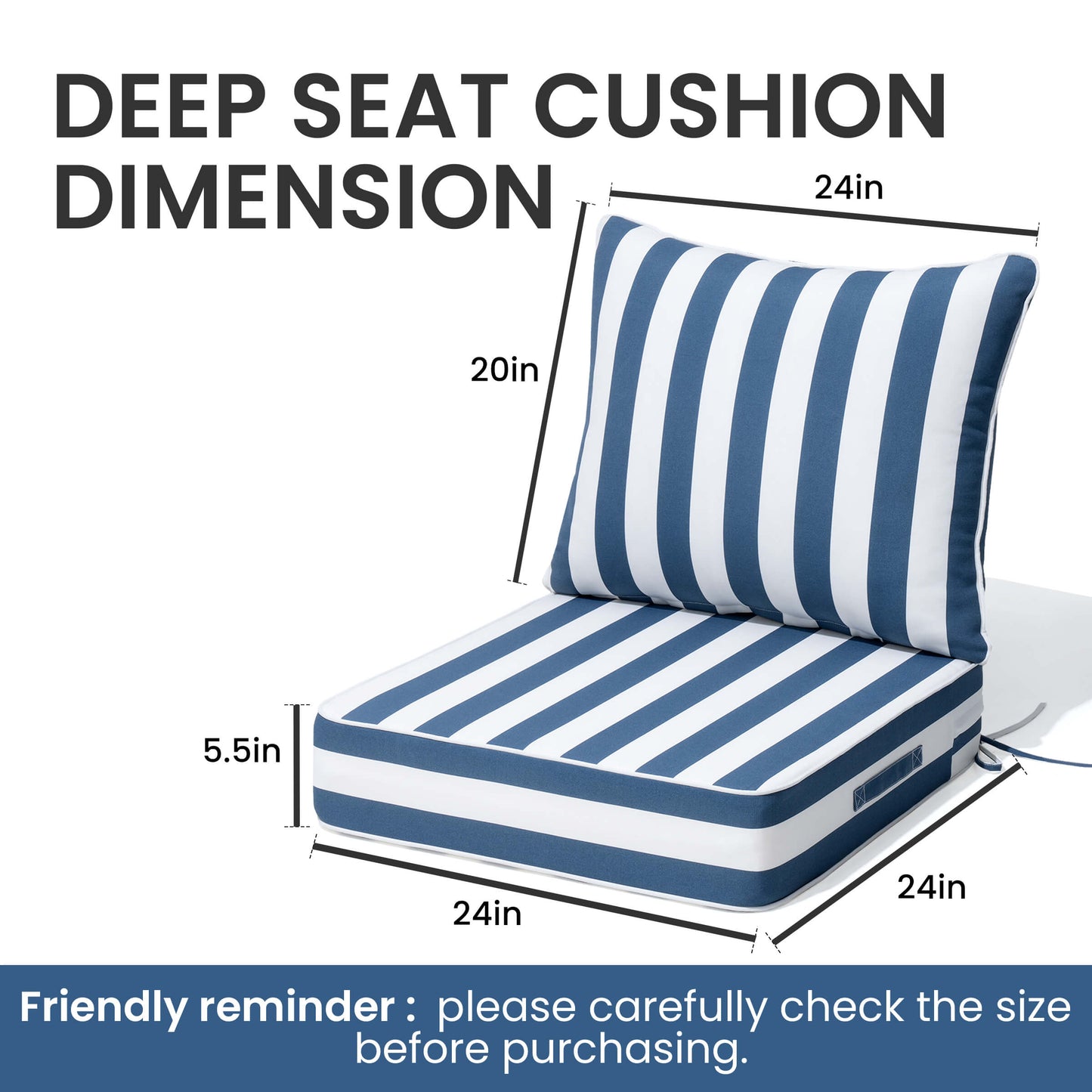 24x24" Sunbrella Outdoor Deep Seat Cushion
