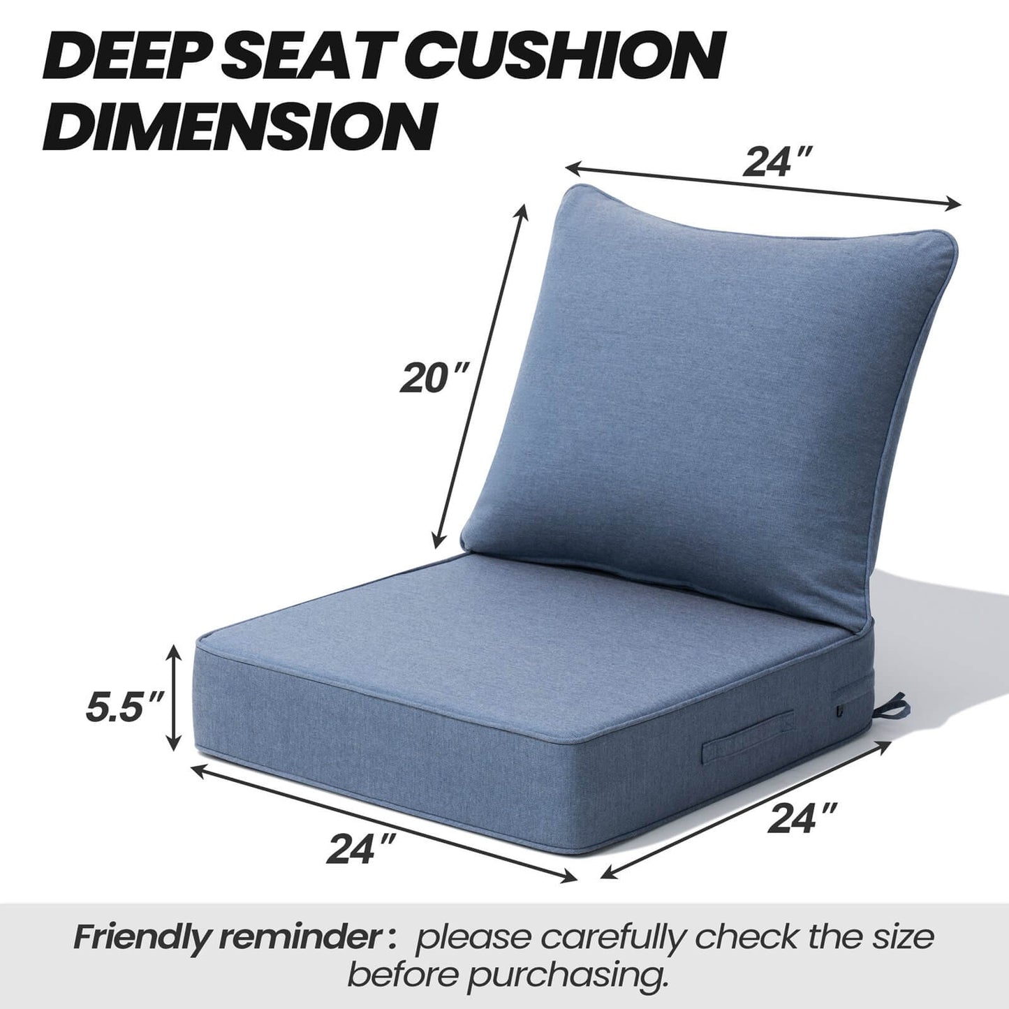 24x24" Sunbrella Outdoor Deep Seat Cushion