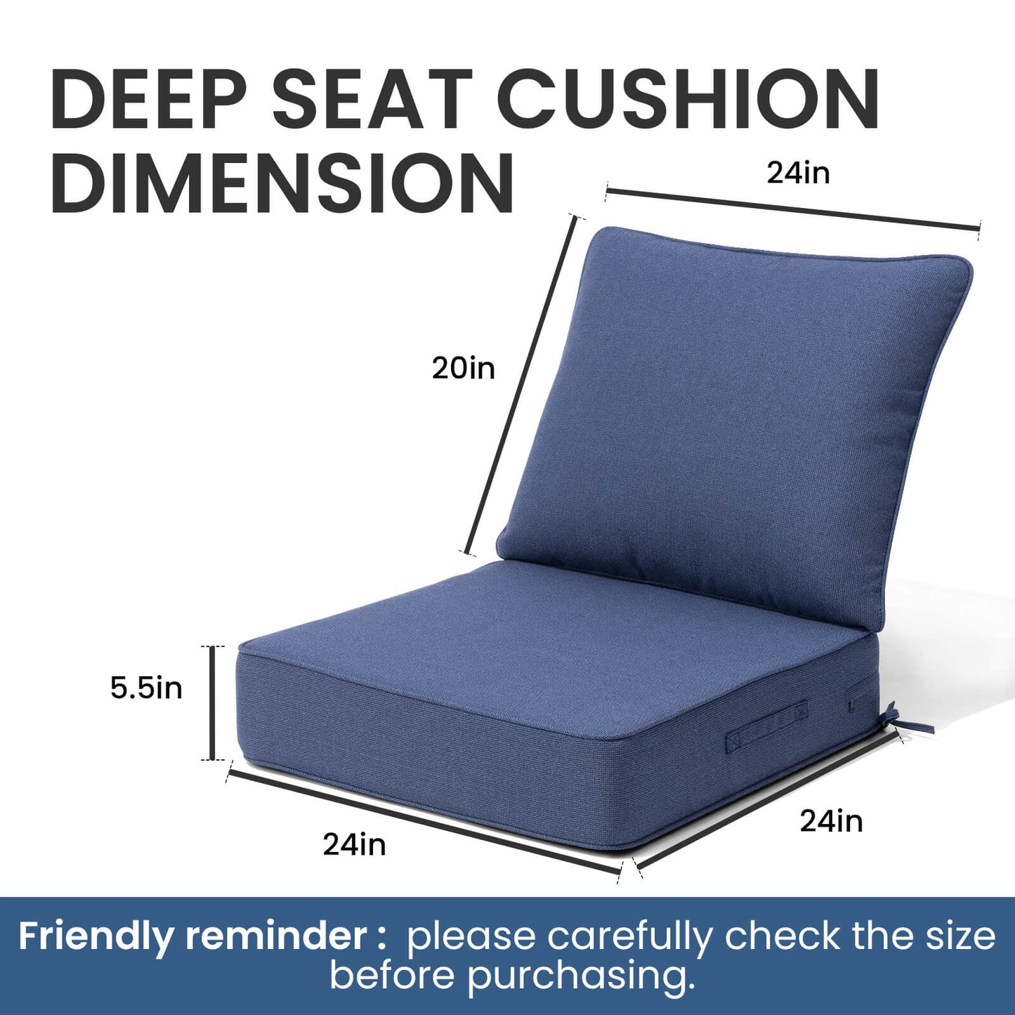 24x24" Sunbrella Outdoor Deep Seat Cushion