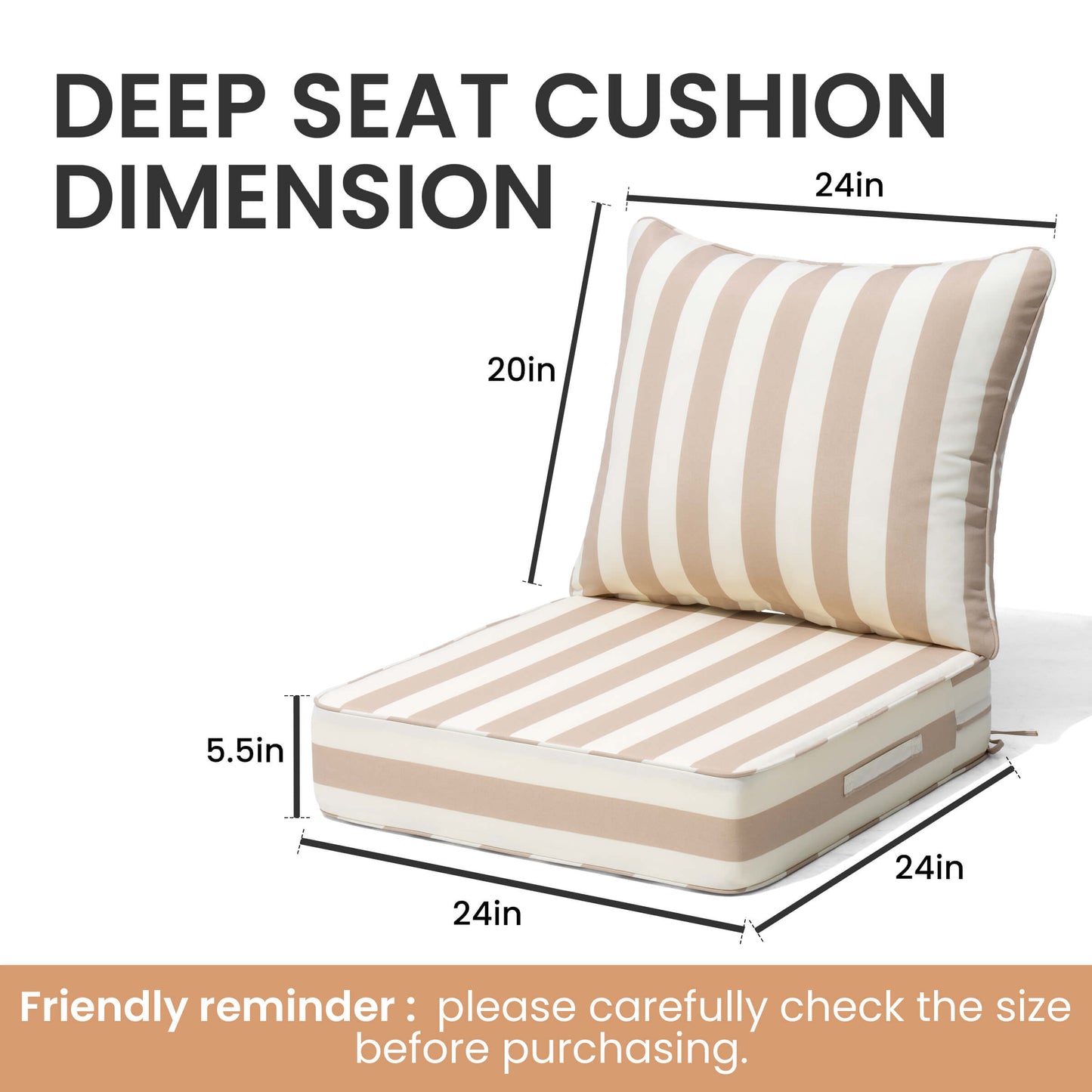 24x24" Sunbrella Outdoor Deep Seat Cushion