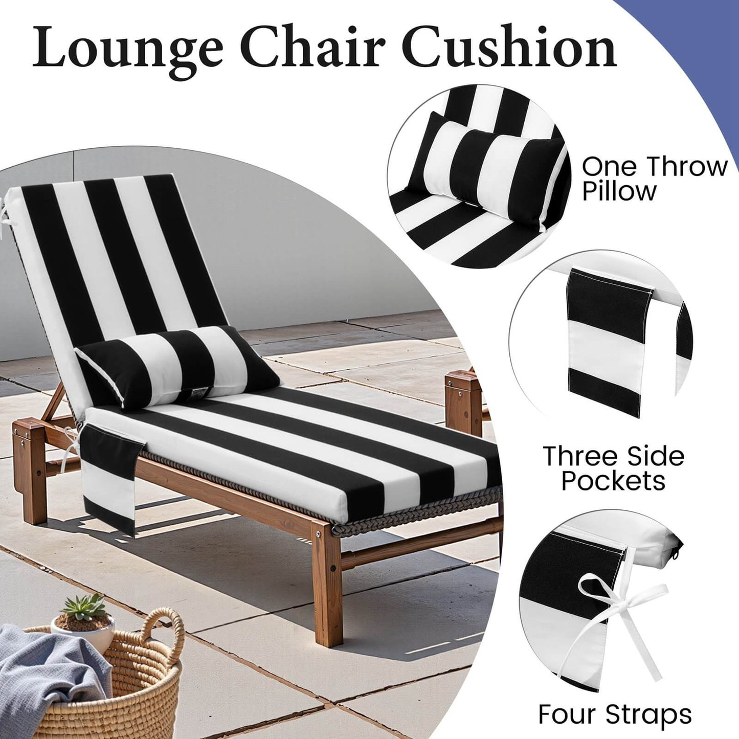 Outdoor Chaise Lounge Cushion with Pillow & Pockets