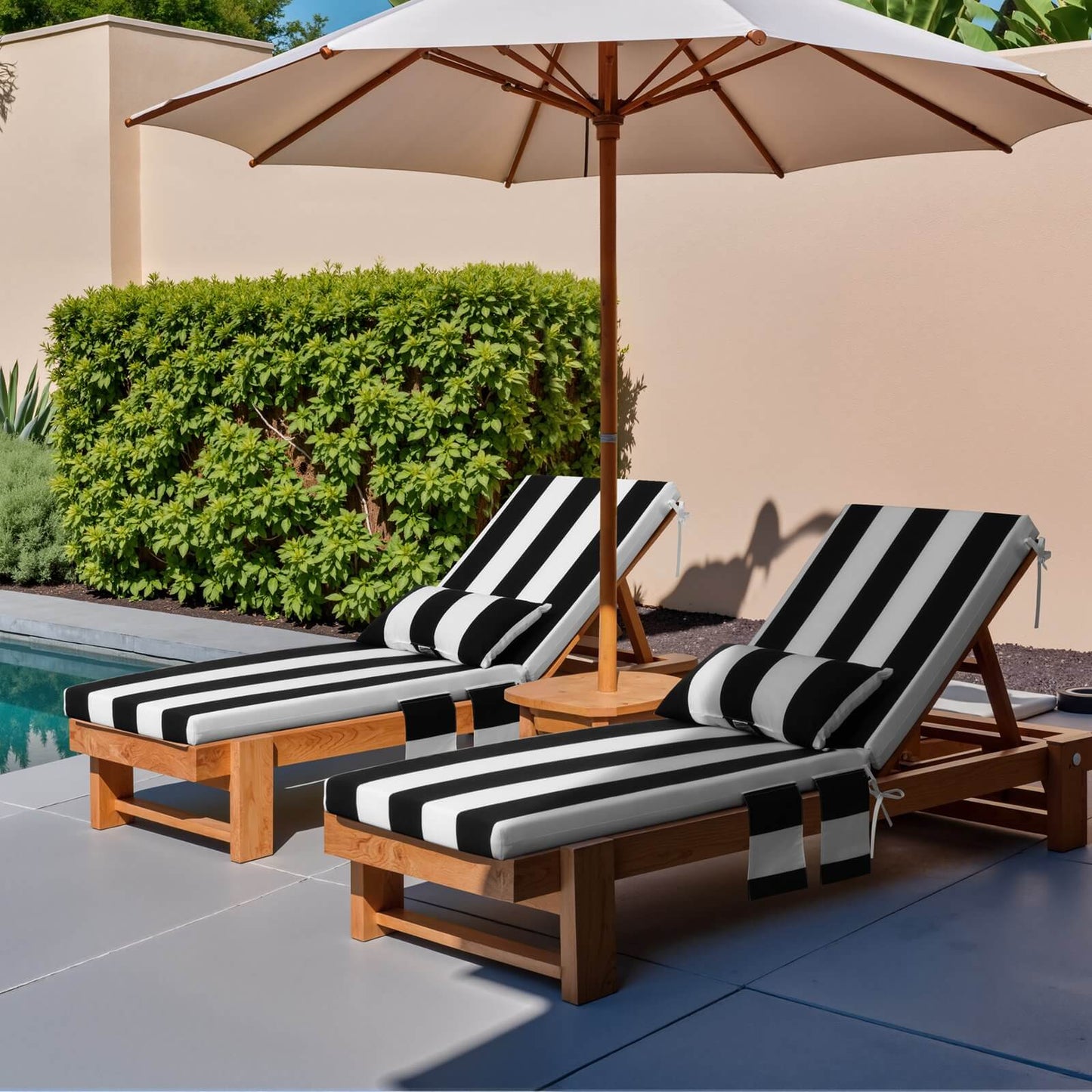 Outdoor Chaise Lounge Cushion with Pillow & Pockets