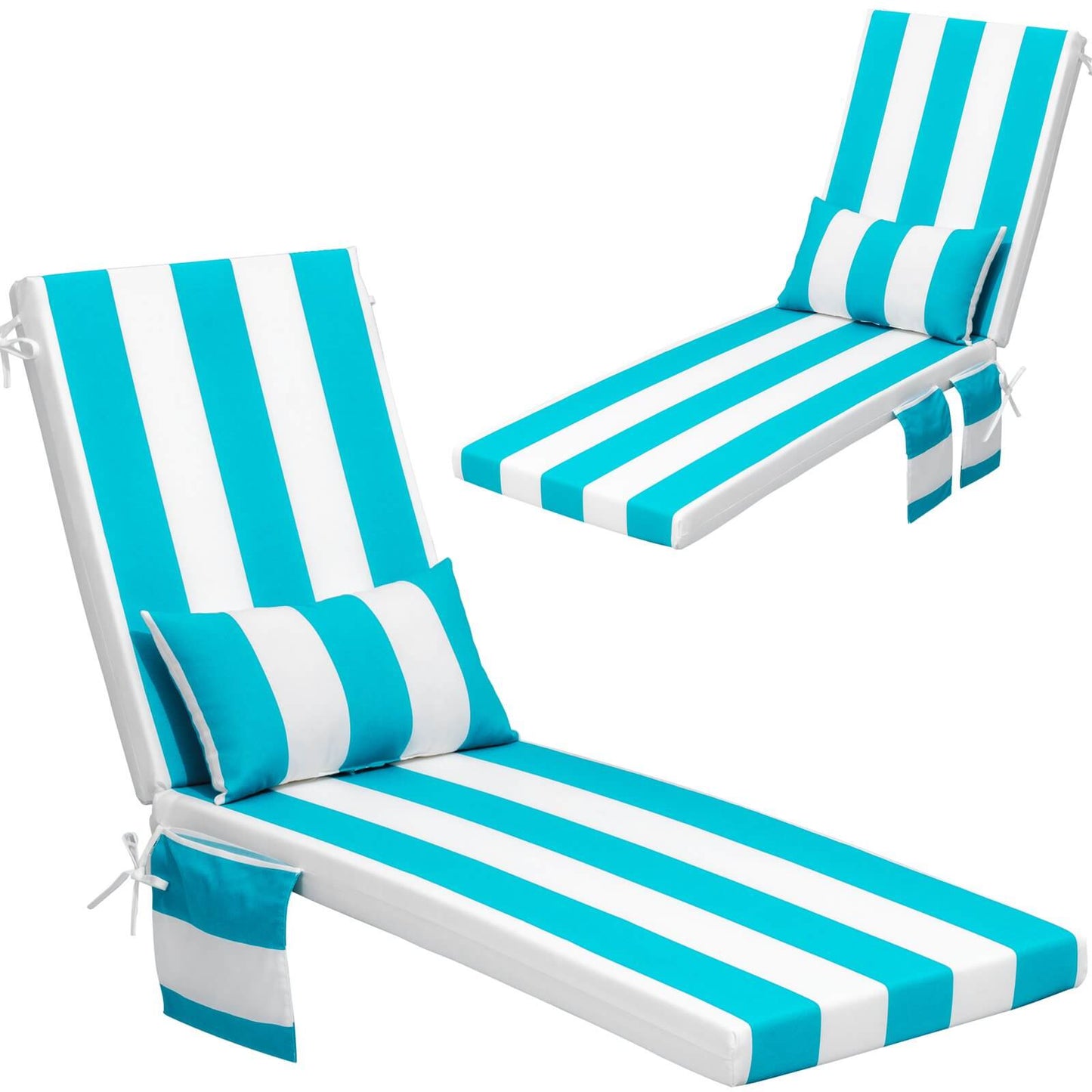 Outdoor Chaise Lounge Cushion with Pillow & Pockets