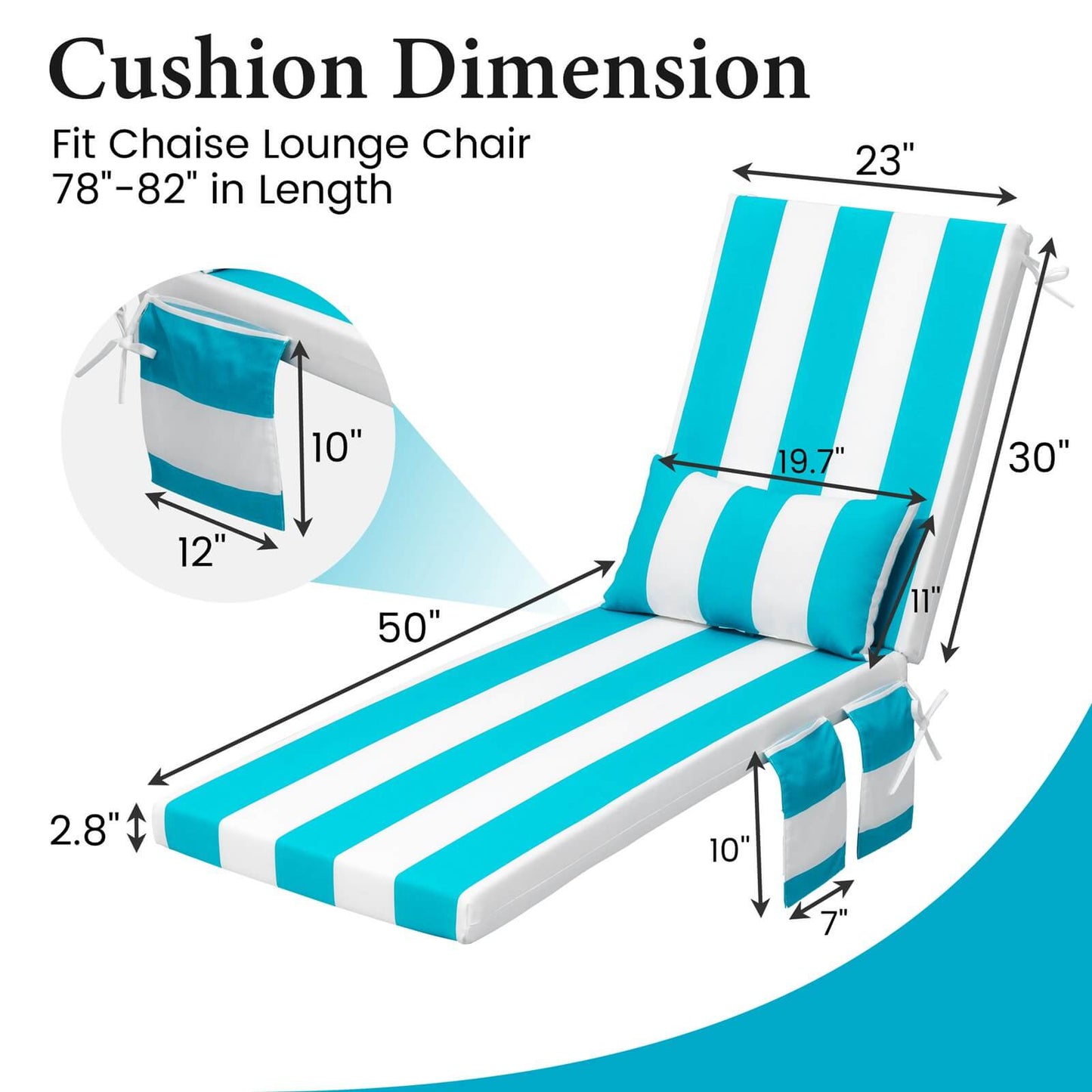 Outdoor Chaise Lounge Cushion with Pillow & Pockets