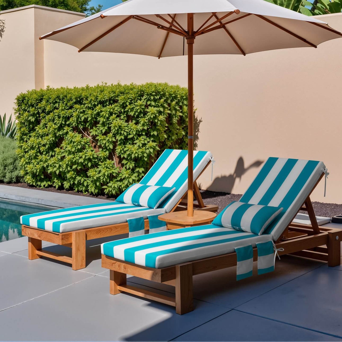 Outdoor Chaise Lounge Cushion with Pillow & Pockets