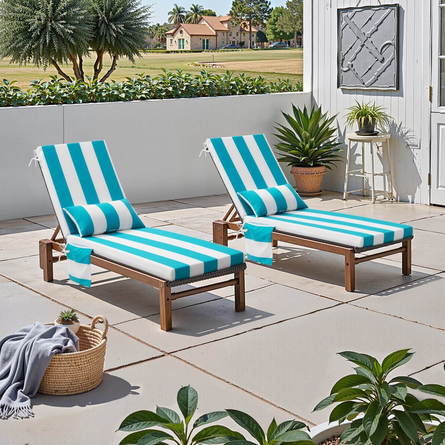 Outdoor Chaise Lounge Cushion with Pillow & Pockets