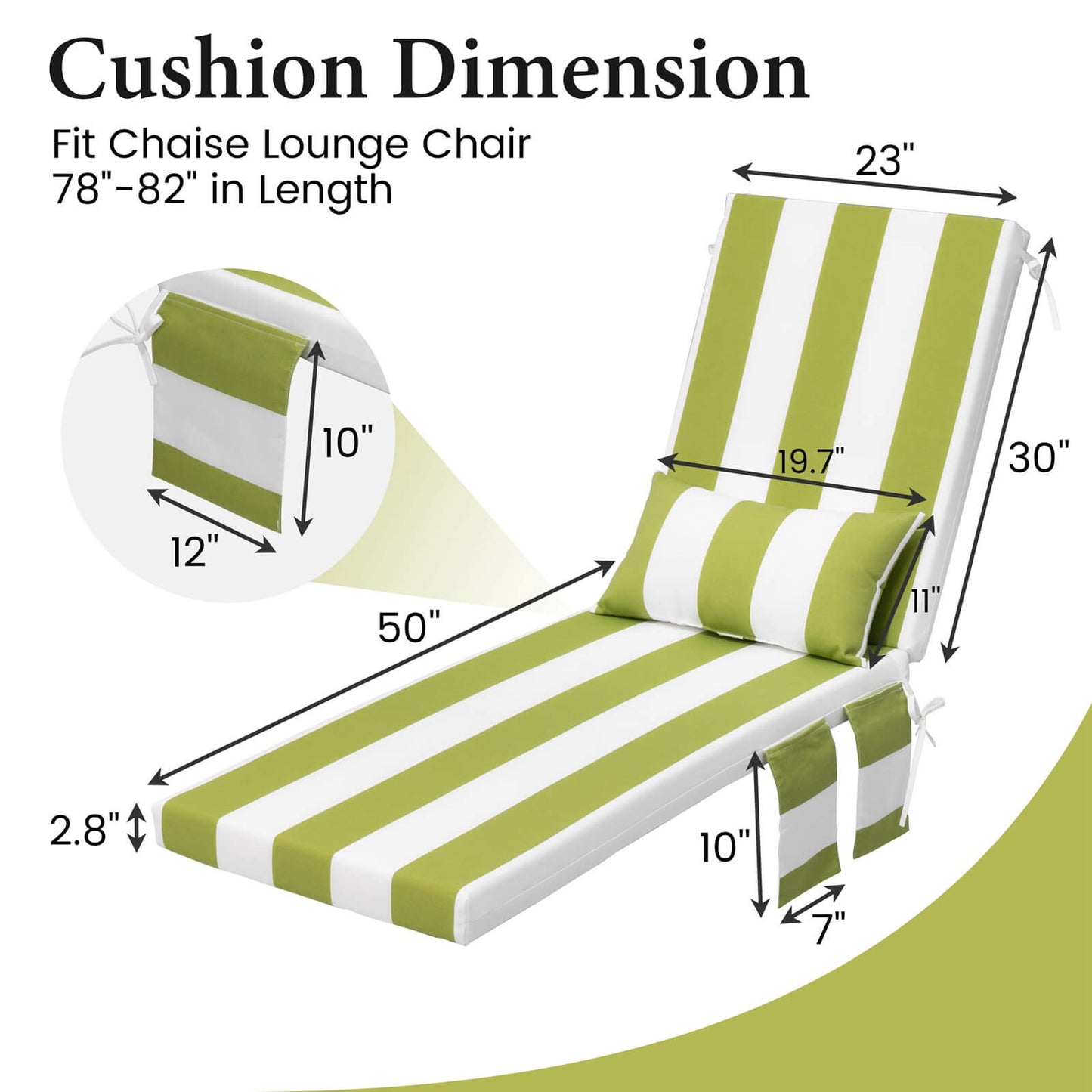 Outdoor Chaise Lounge Cushion with Pillow & Pockets