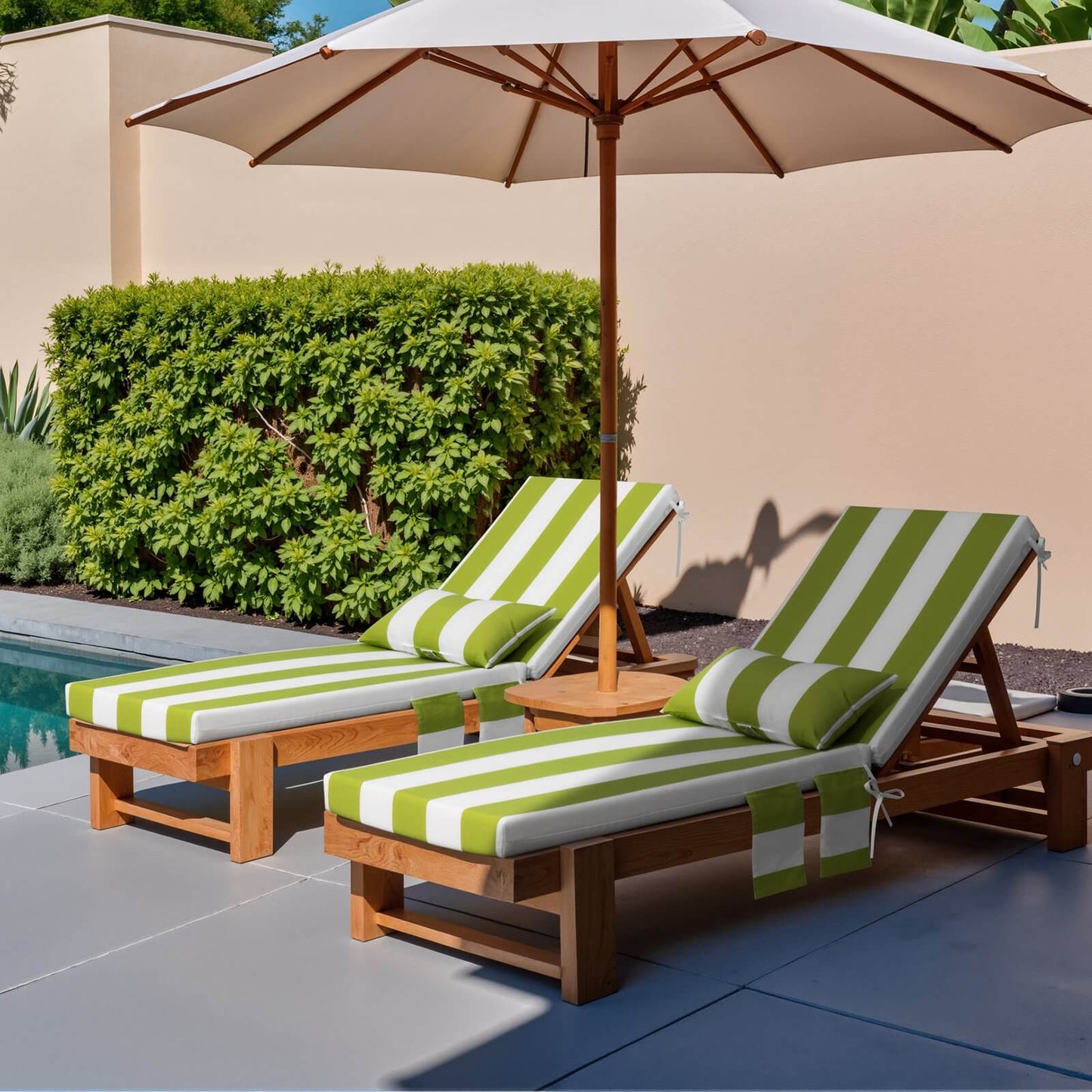 Outdoor Chaise Lounge Cushion with Pillow & Pockets