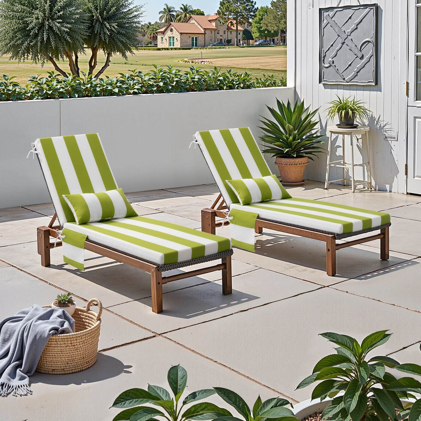 Outdoor Chaise Lounge Cushion with Pillow & Pockets